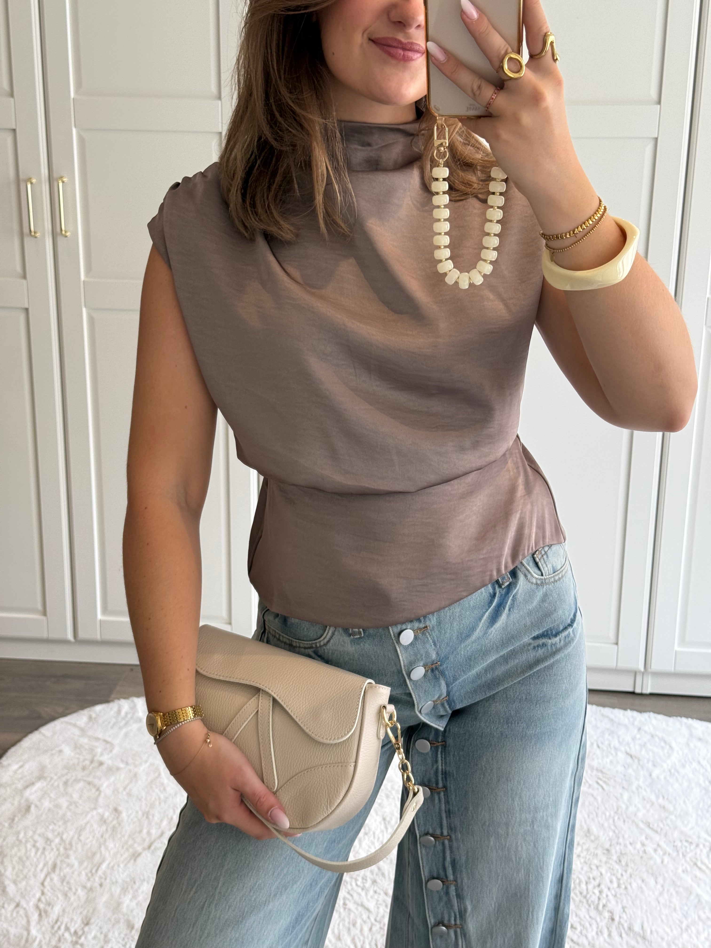 Satin Top Lola | Taupe