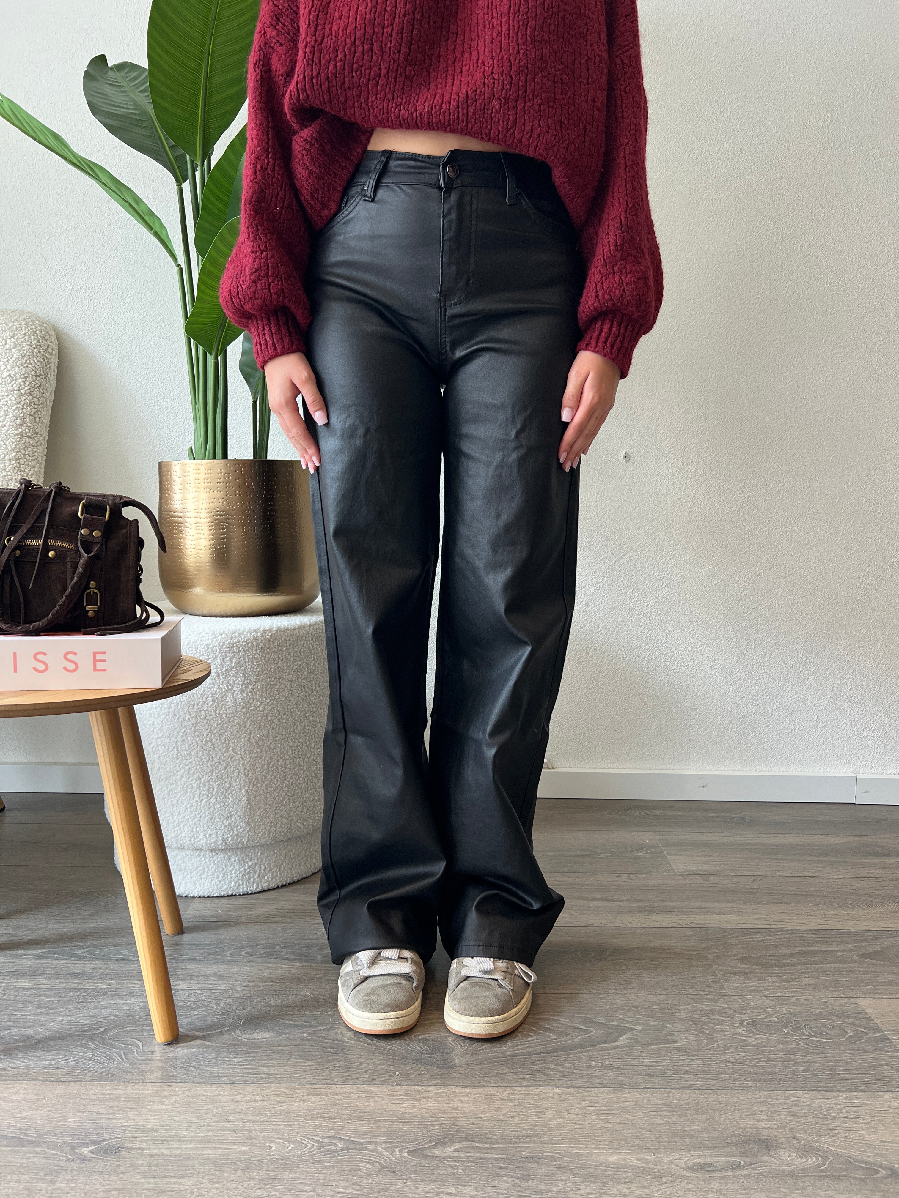 Coated Wide Leg Jeans | Zwart