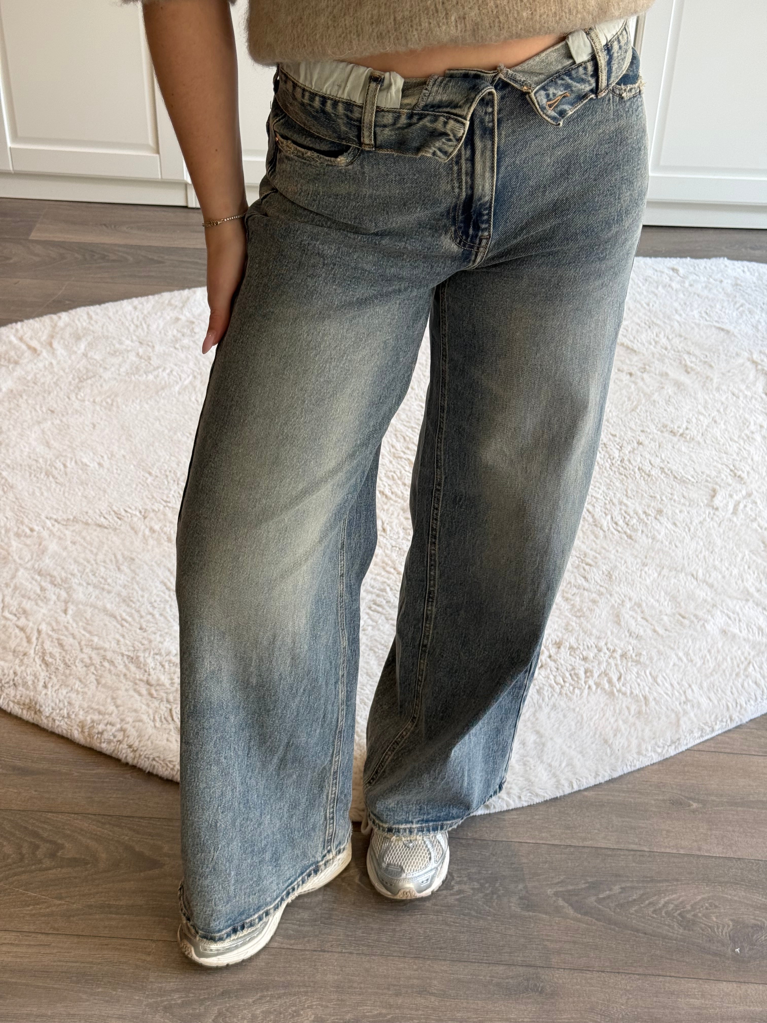 Folded Wide Leg Jeans 5001 | Dirty Wash