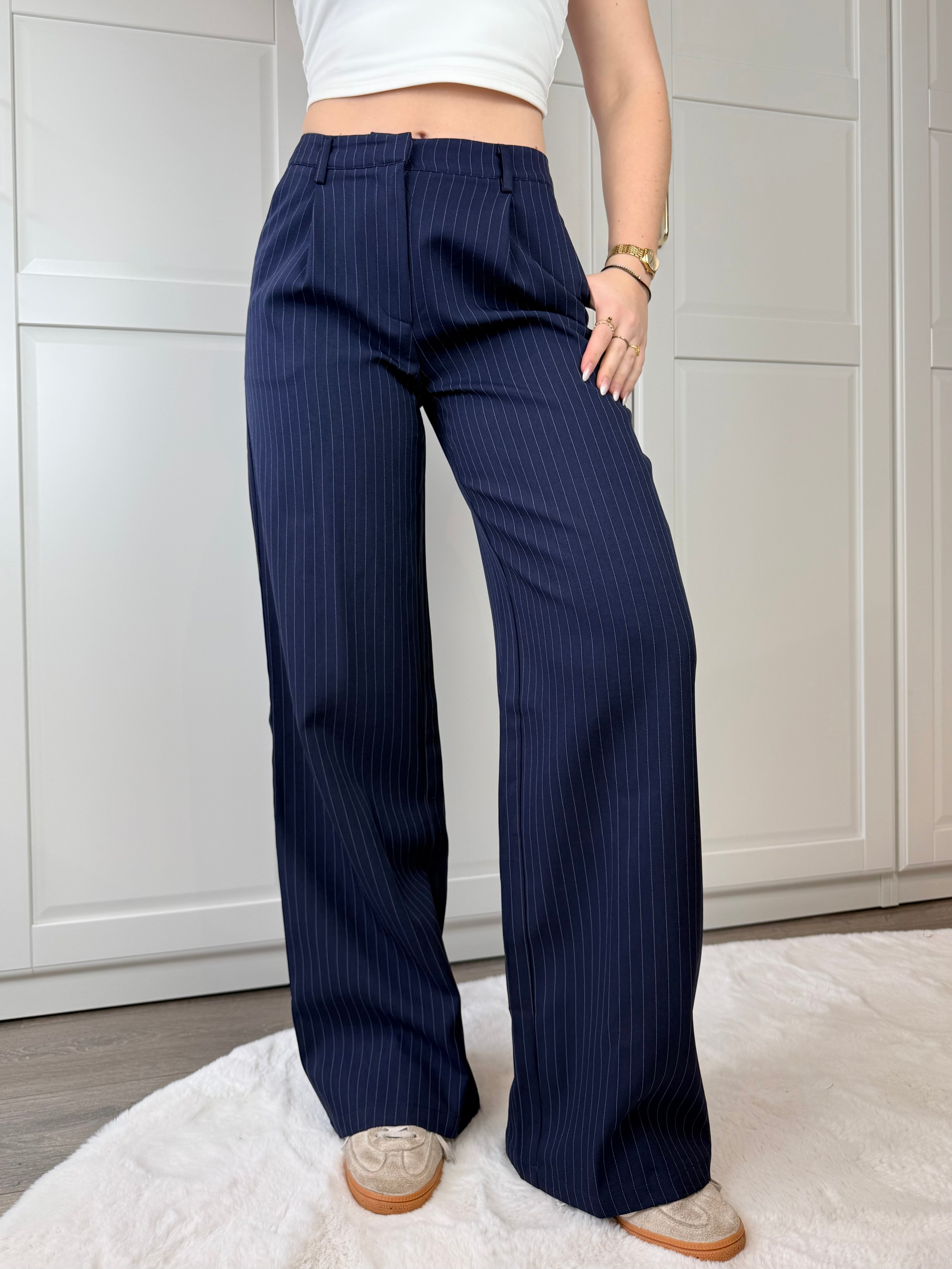Tall Wide Leg Pantalon Sofia Striped | Navy