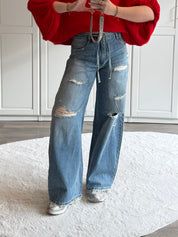 Ripped Wide Leg Jeans 5000 | Blauw