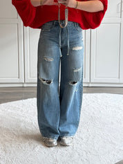Ripped Wide Leg Jeans 5000 | Blauw