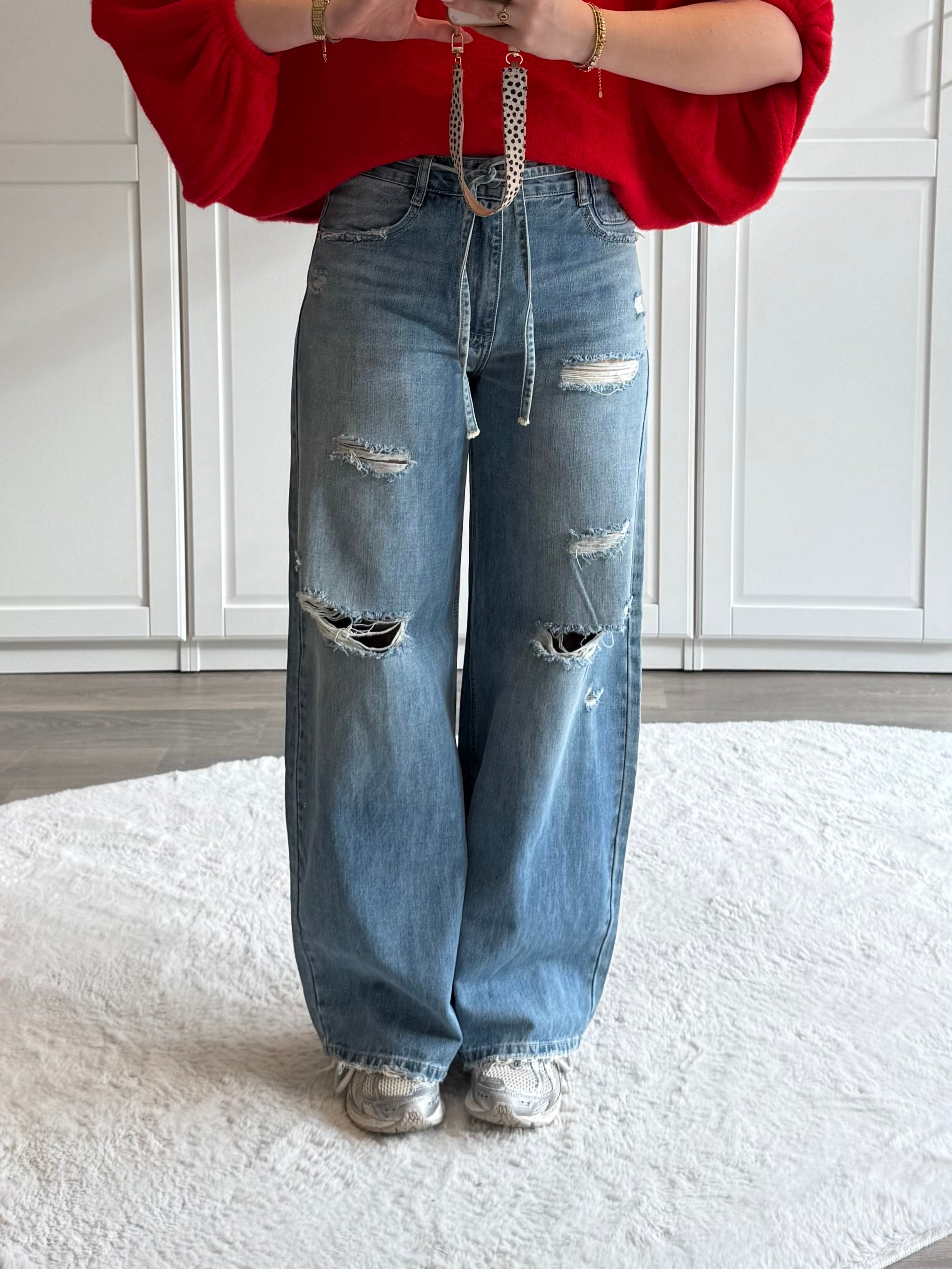 Ripped Wide Leg Jeans 5000 | Blauw