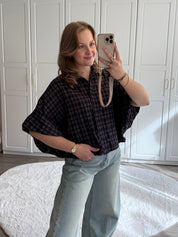 Blouse Demi Chequered | Navy | VRIJDAG