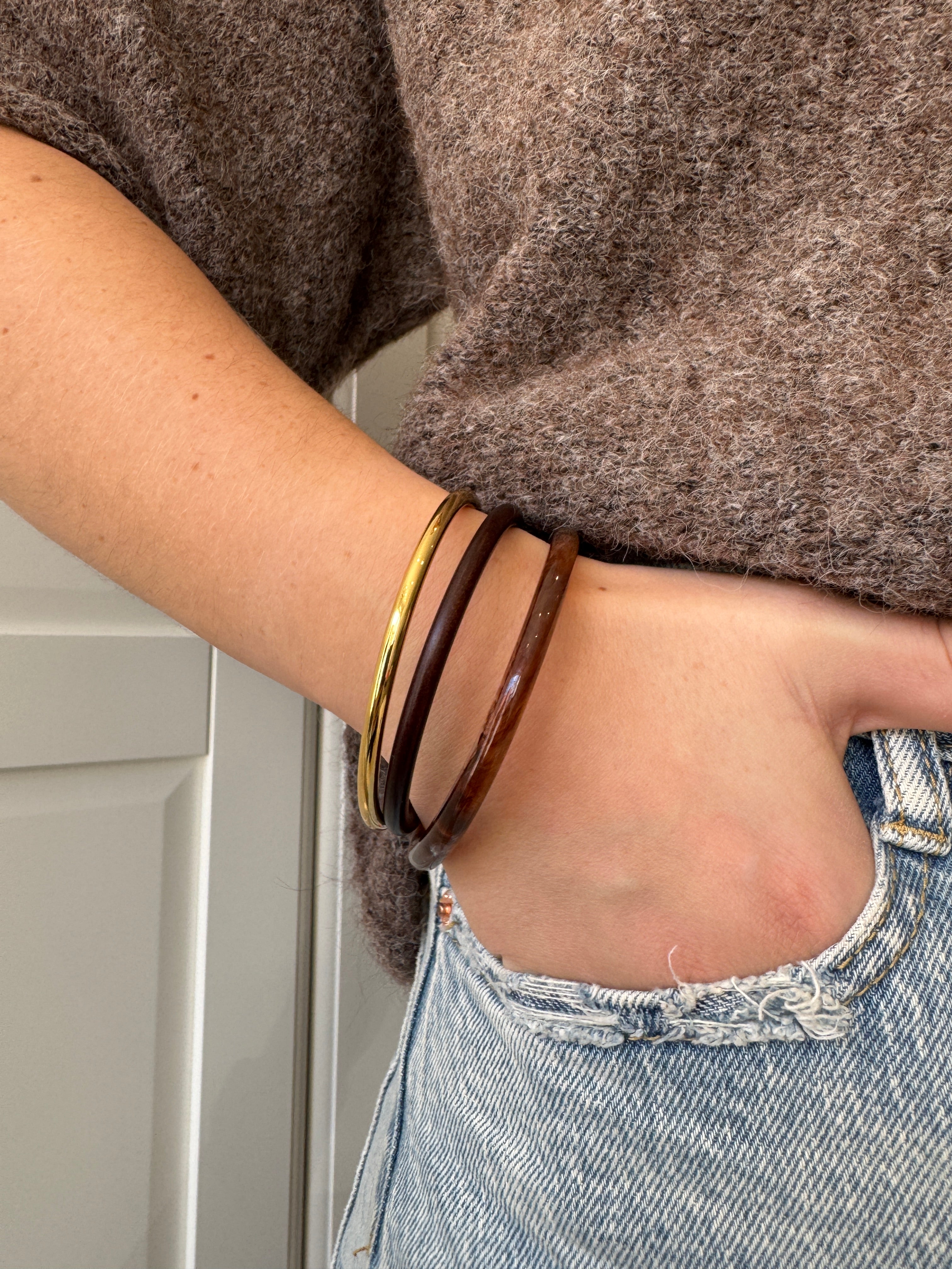 Thin Bangle Armbanden Set | Bruin