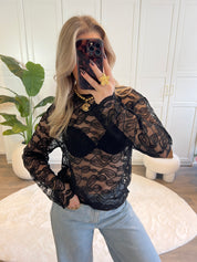 Lace T-shirt Pip | Zwart