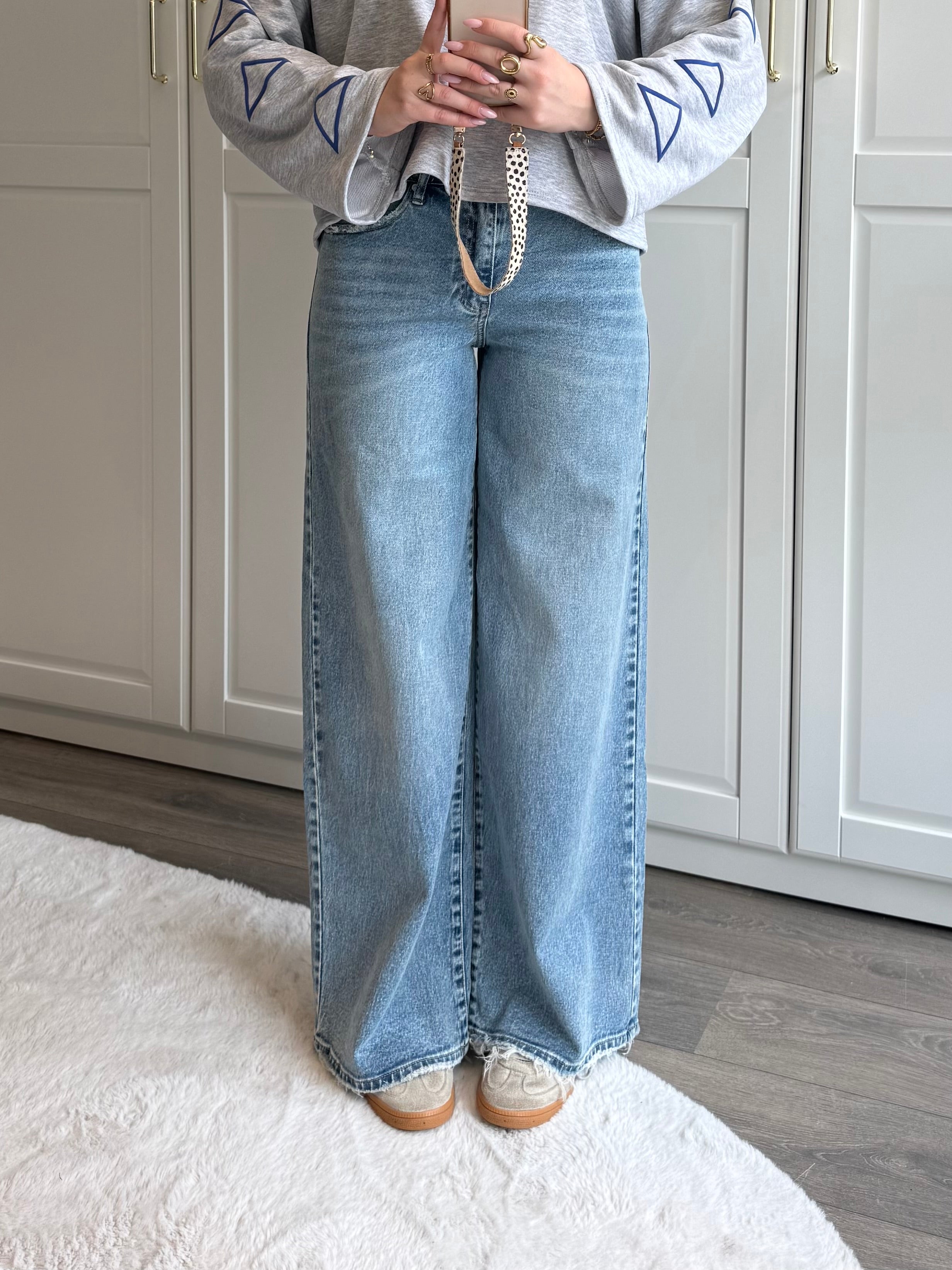 Adjustable Wide Leg Jeans 3925 | Blauw