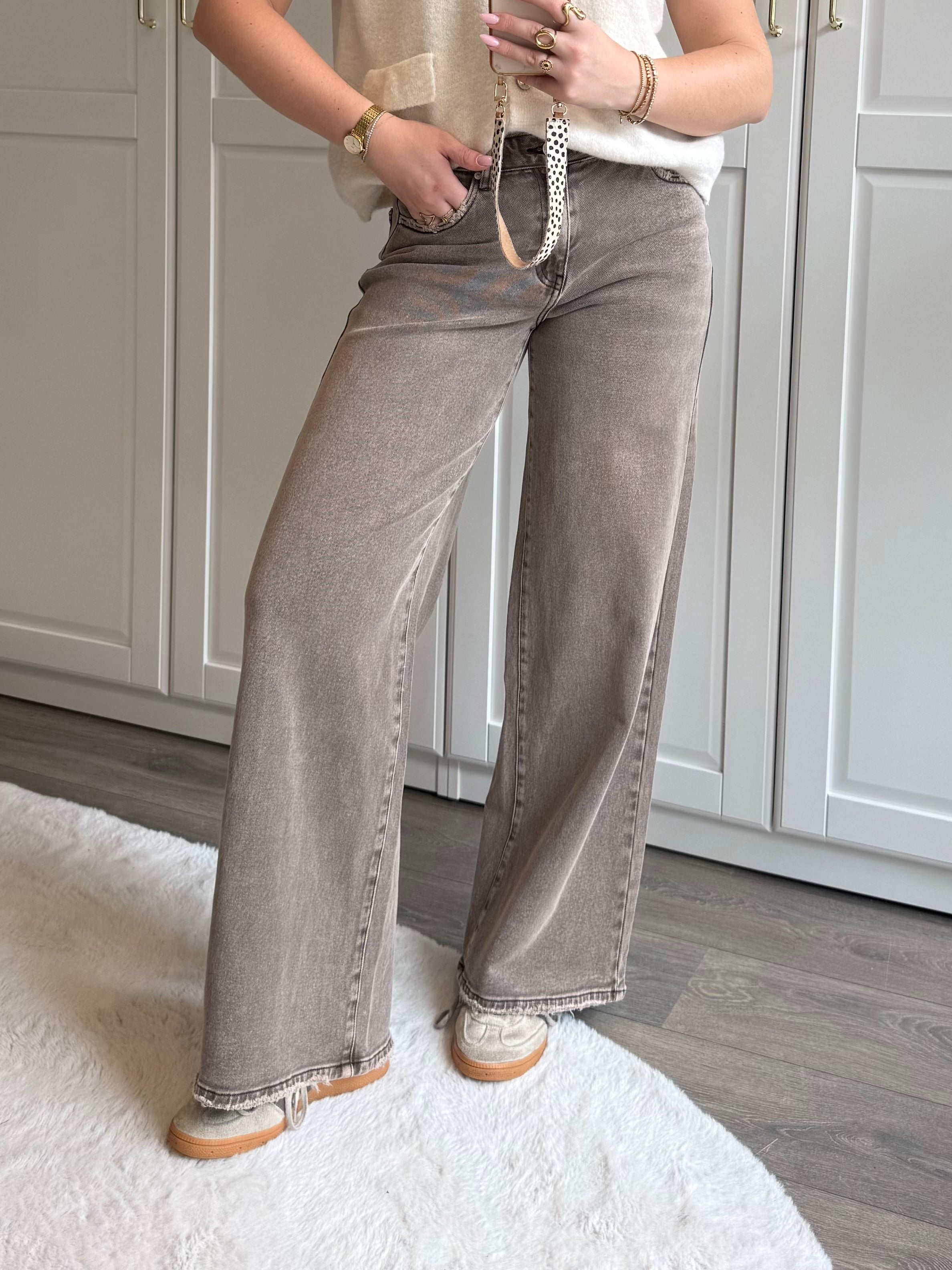 Adjustable Wide Leg Jeans 3925-5 | Washed
