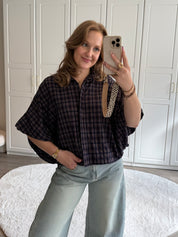 Blouse Demi Chequered | Navy | VRIJDAG