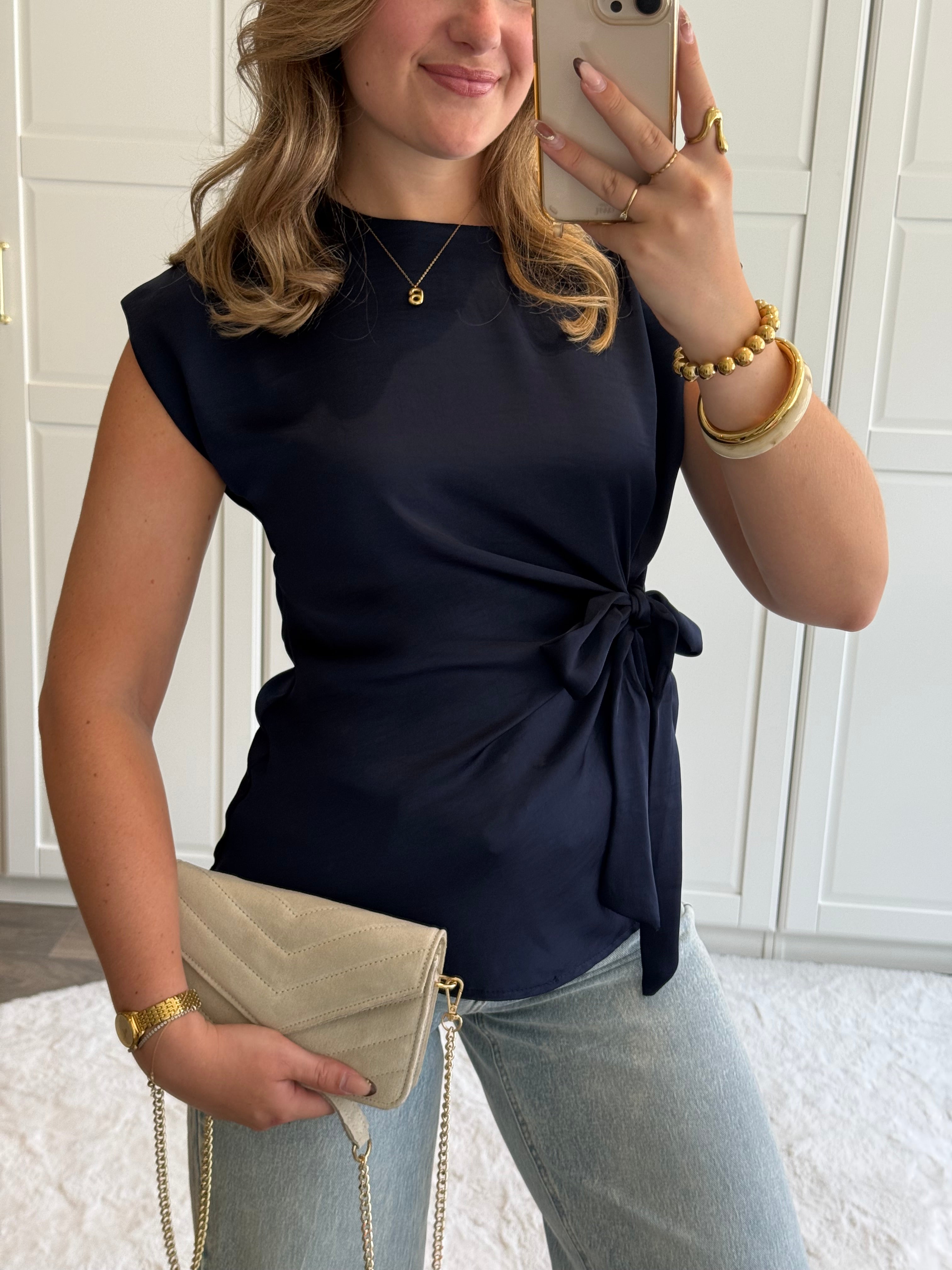 Satin Top Britt | Navy