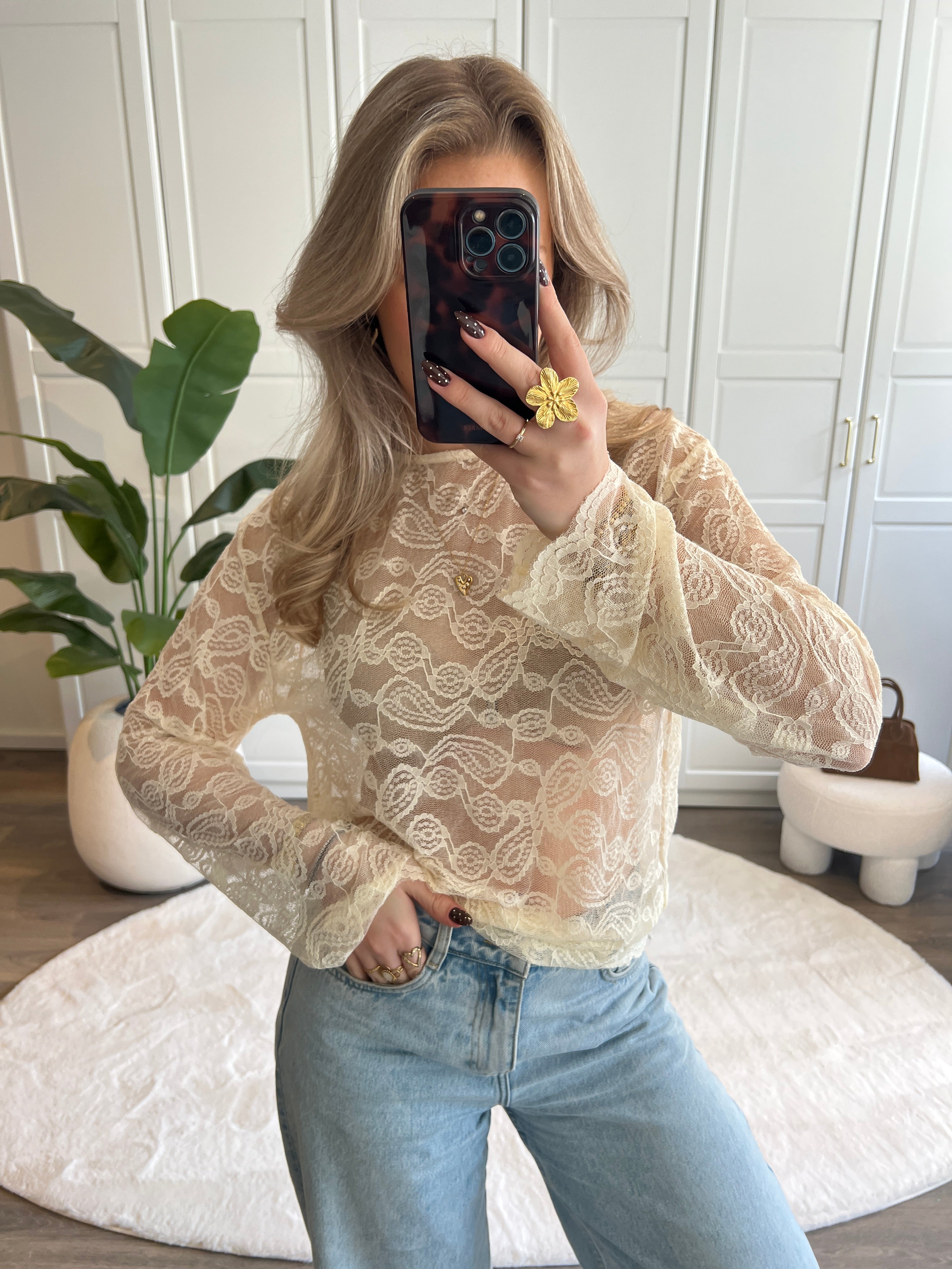 Lace T-shirt Pip | Creme