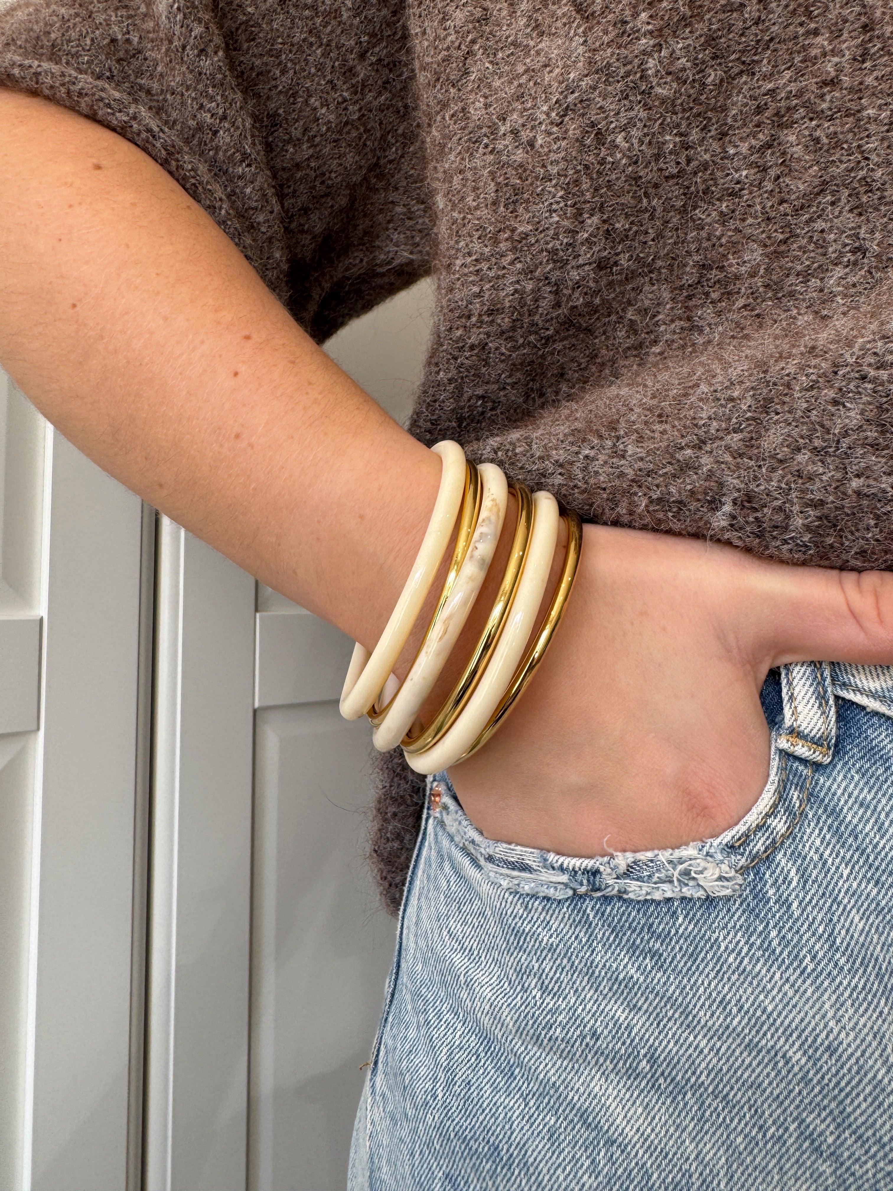 Bangle Armbanden Set | Creme