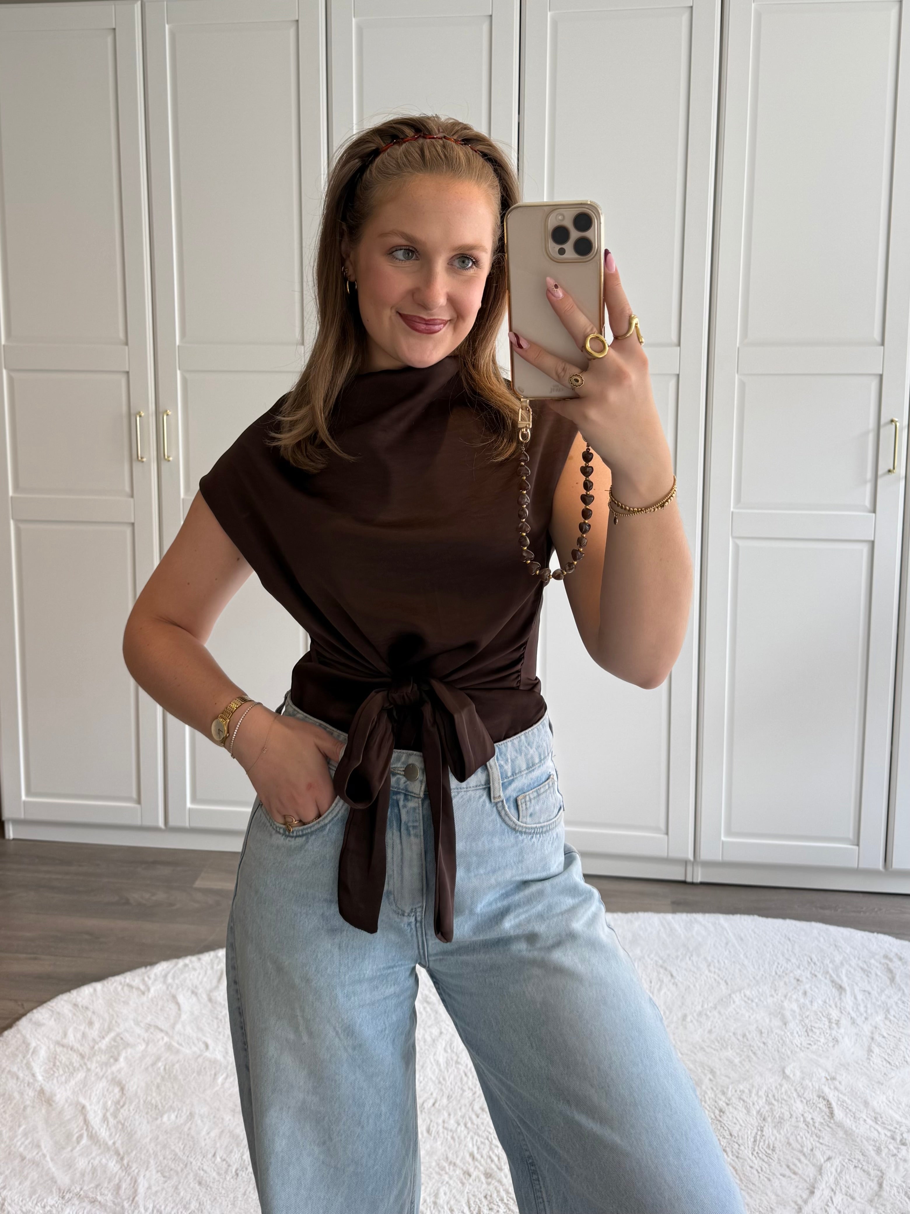Satin Top Anna | Bruin