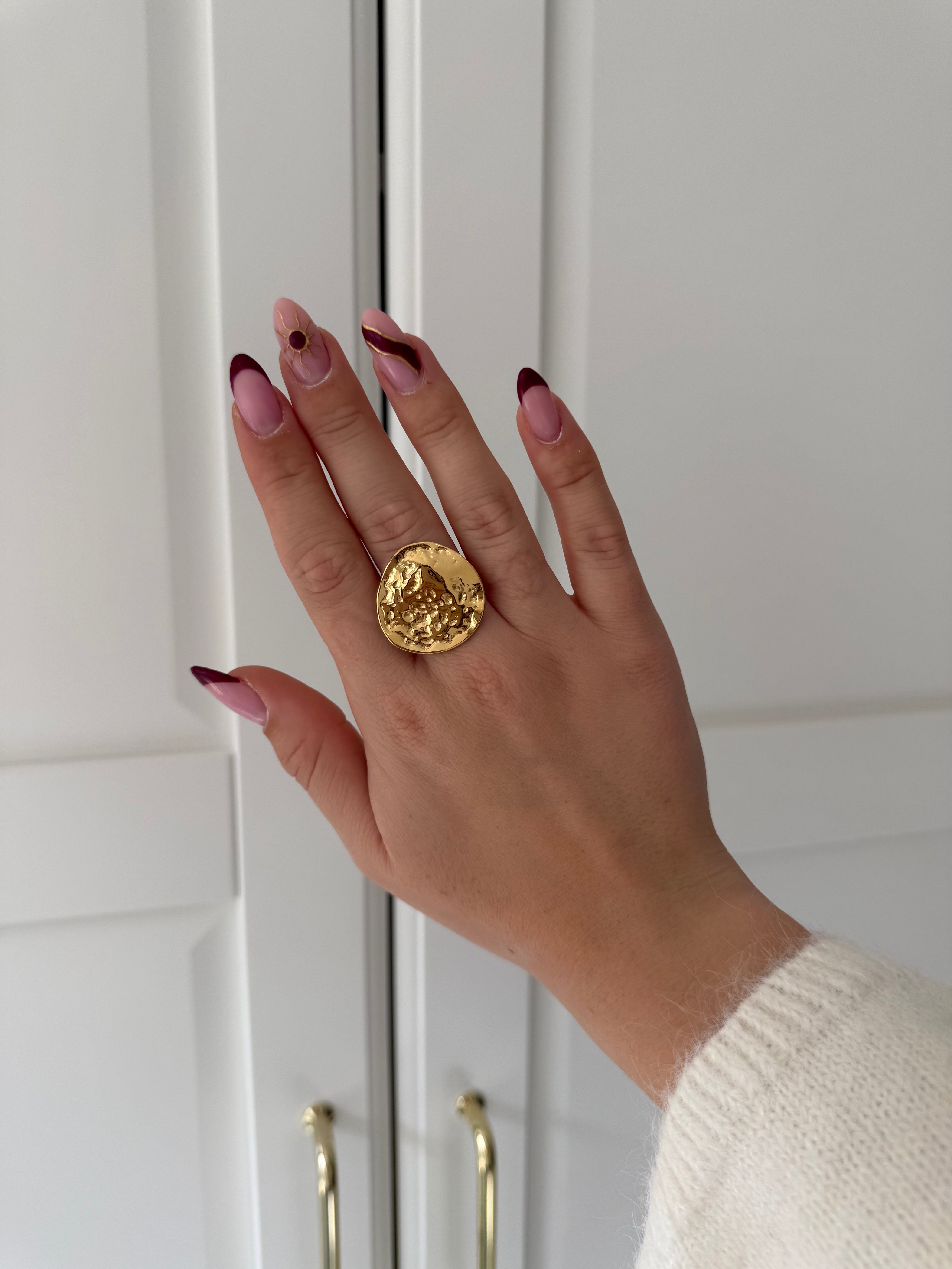 Stamped Coin Ring | Goud