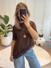 Satin Lace T-Shirt Evy | Bruin