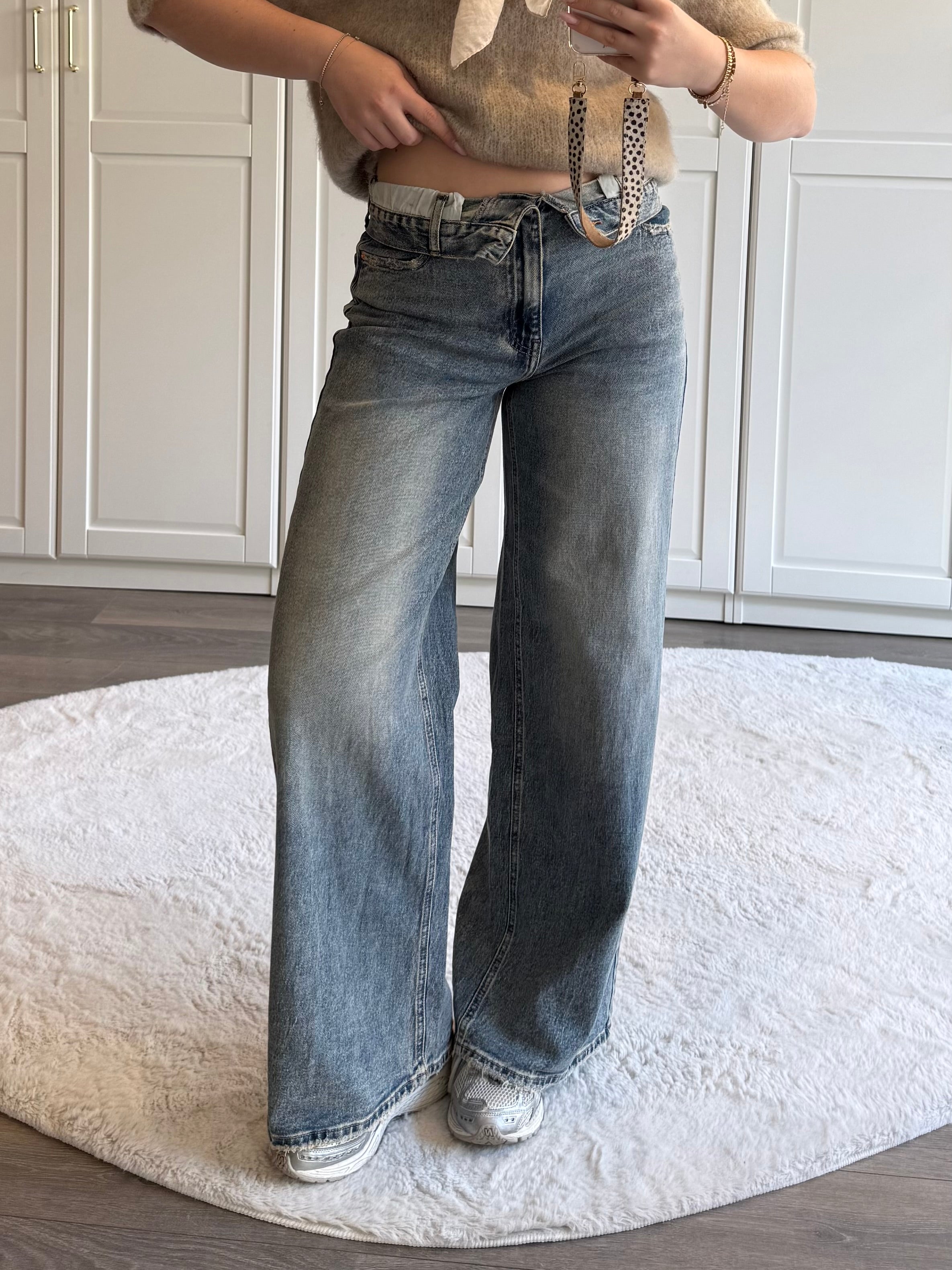 Folded Wide Leg Jeans 5001 | Dirty Wash