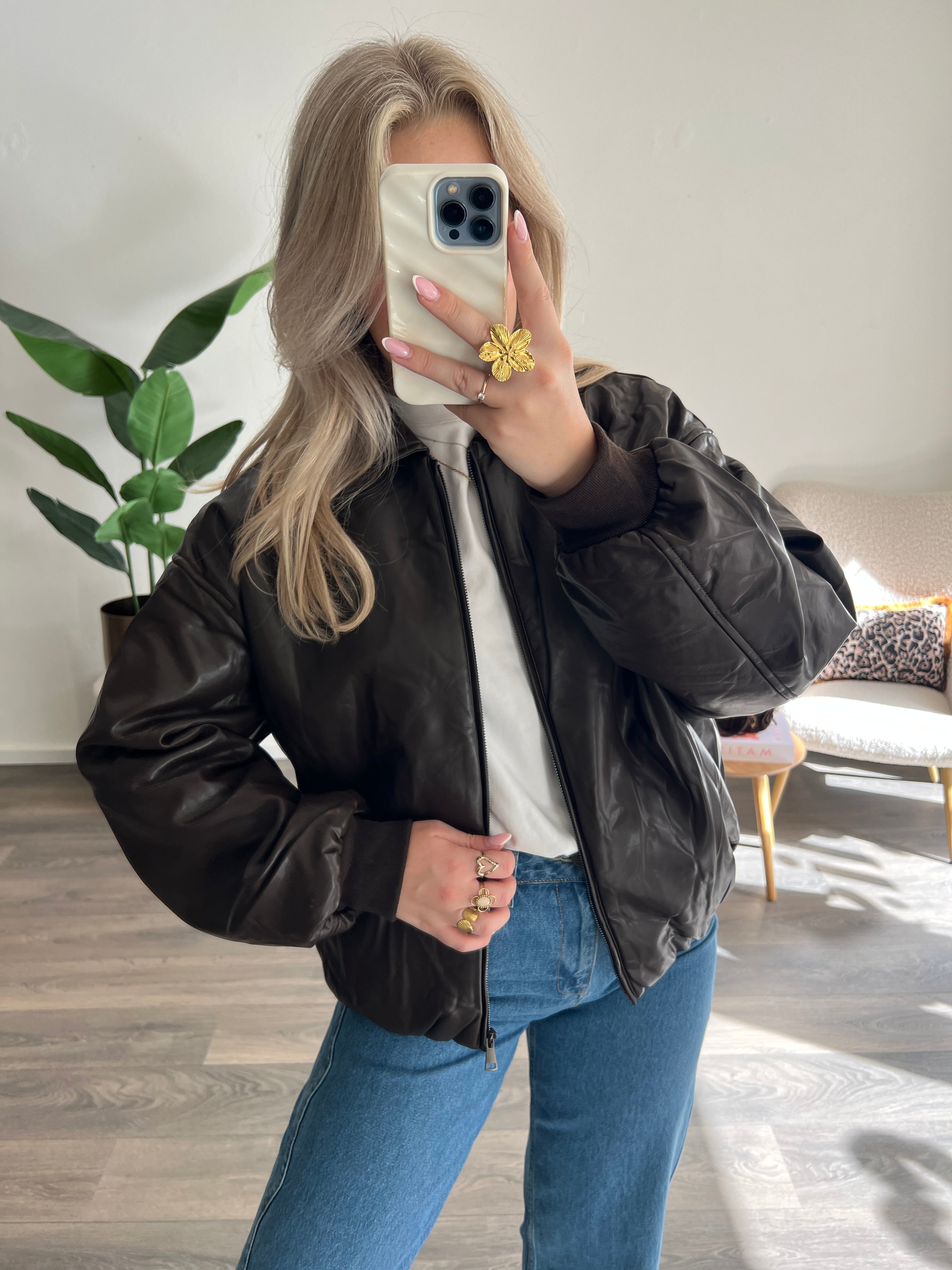 Leather Look Bomberjas | Choco