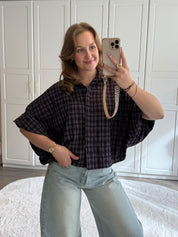 Blouse Demi Chequered | Navy | VRIJDAG