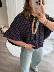 Blouse Demi Chequered | Navy | VRIJDAG