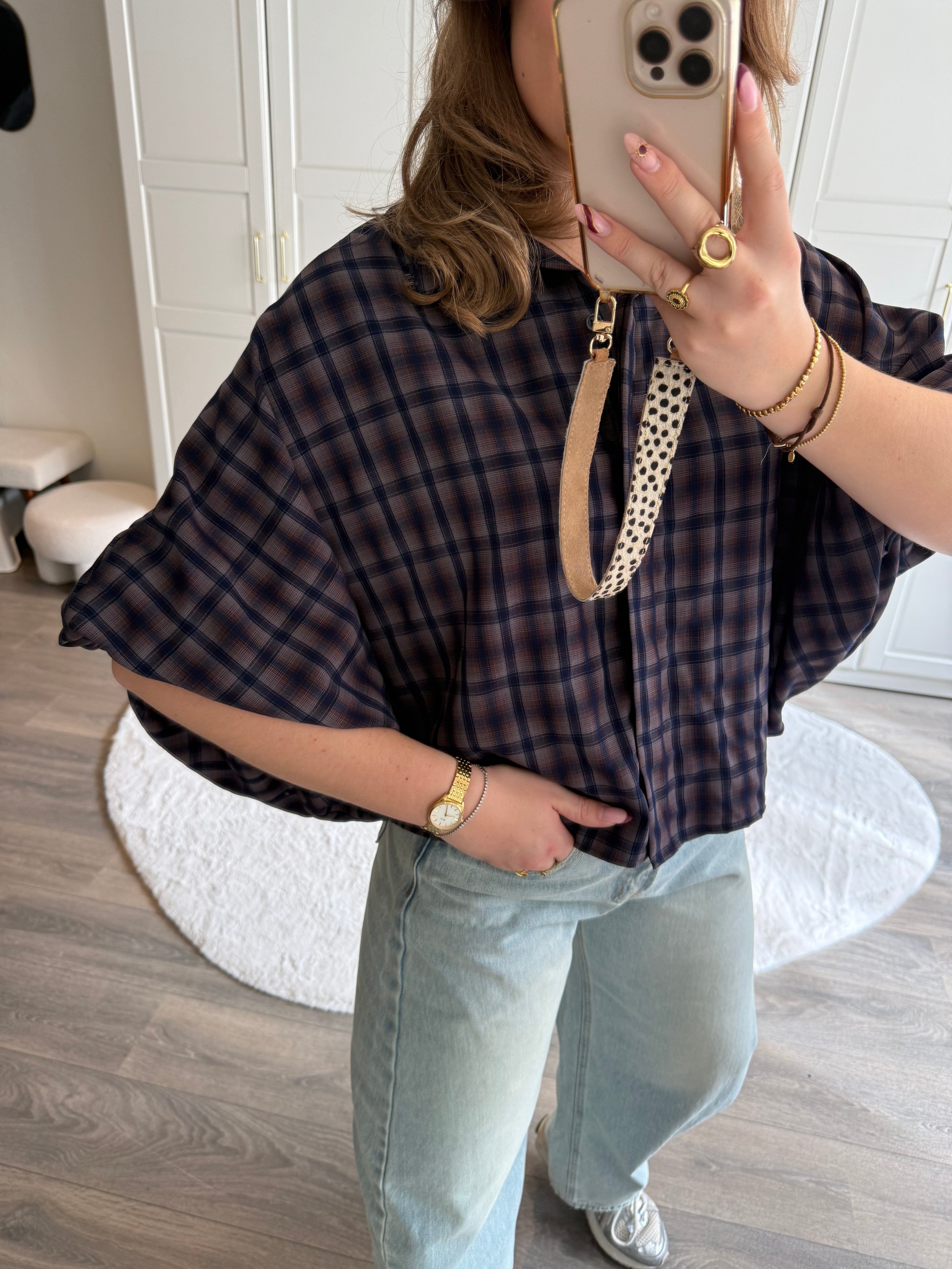 Blouse Demi Chequered | Navy | VRIJDAG
