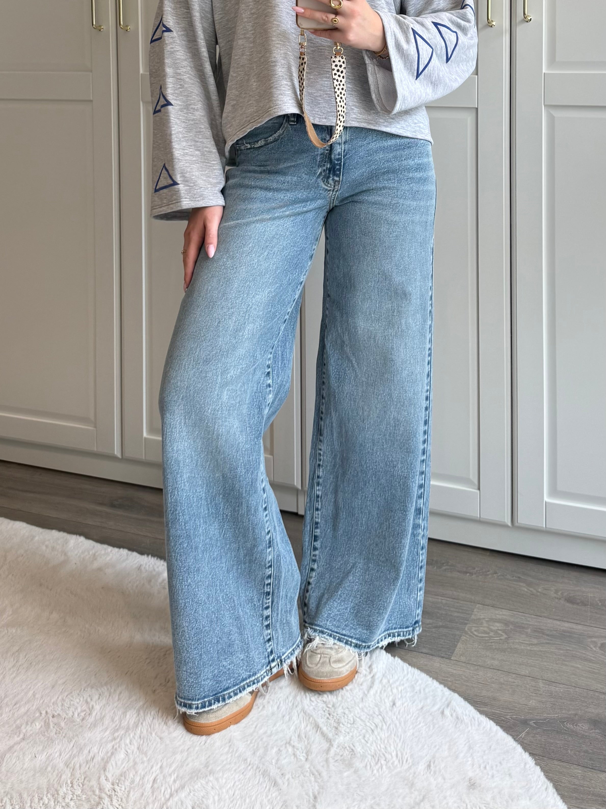 Adjustable Wide Leg Jeans 3925 | Blauw