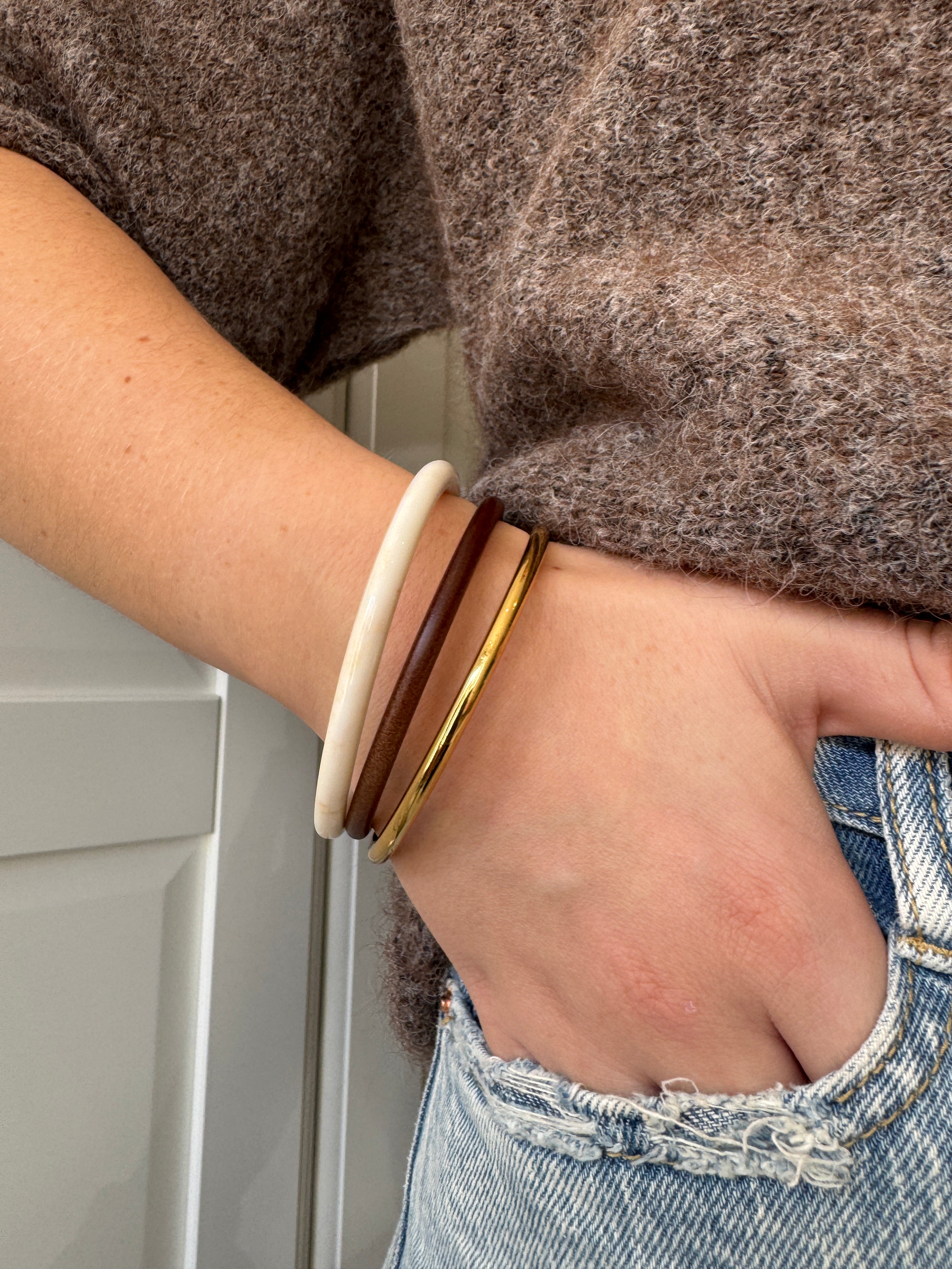 Thin Bangle Armbanden Set | Creme
