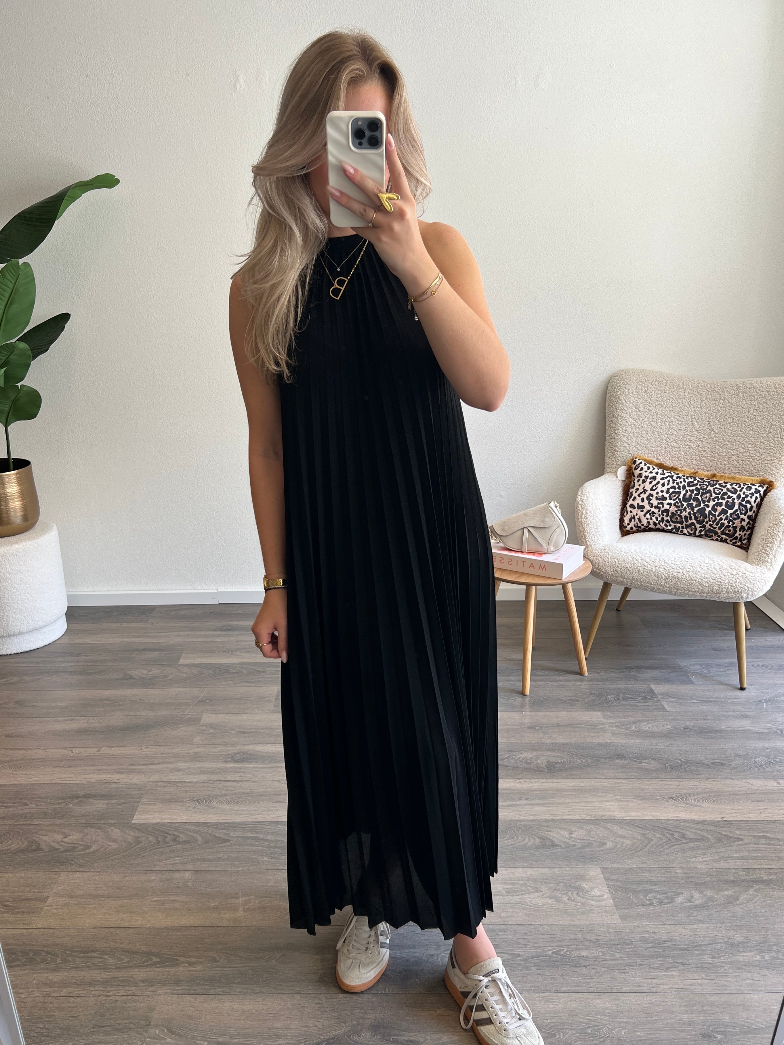 Plisse Jurk Noa | Zwart