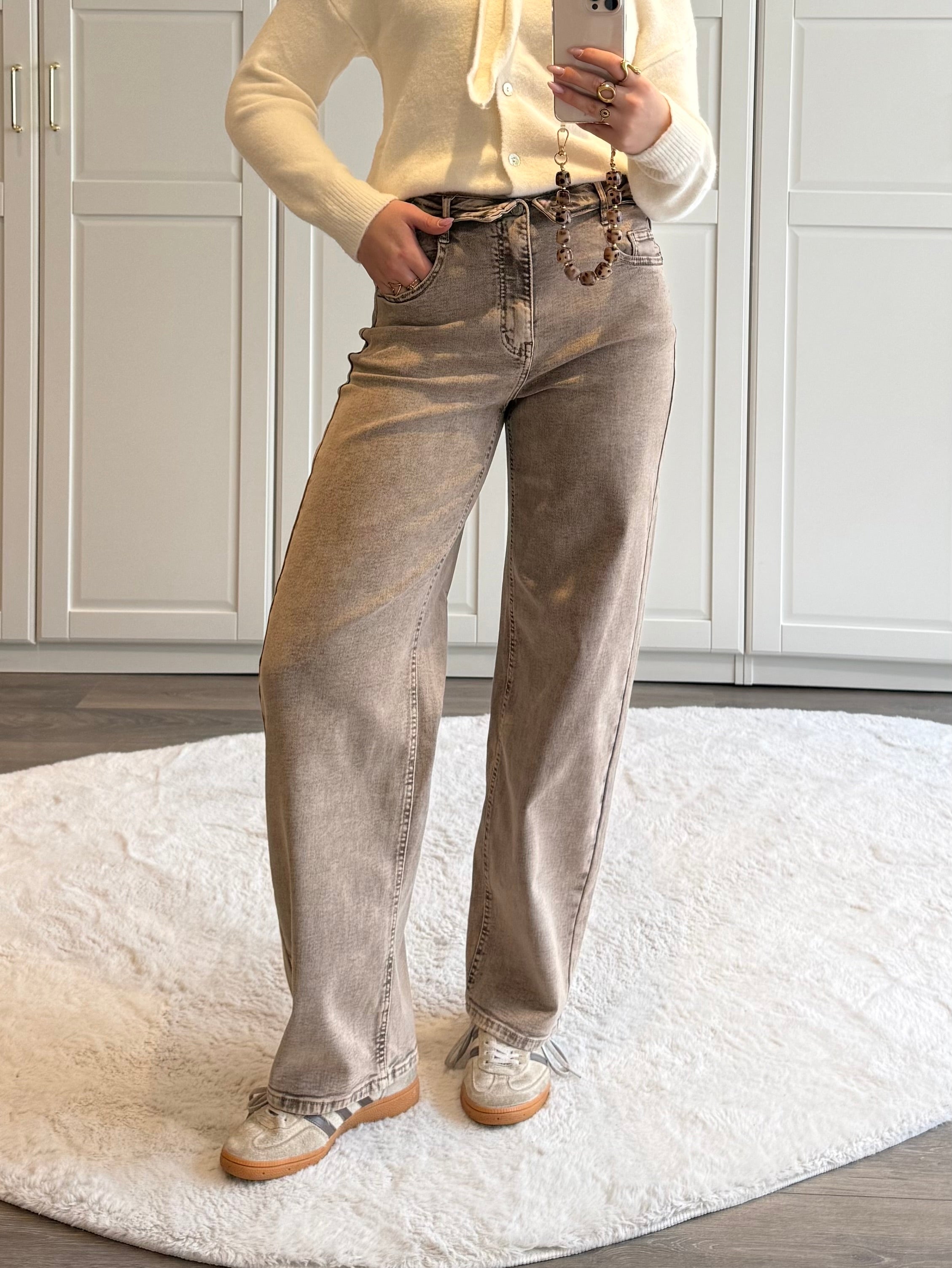 Folded Barrel Jeans 3530 | Dirty Beige