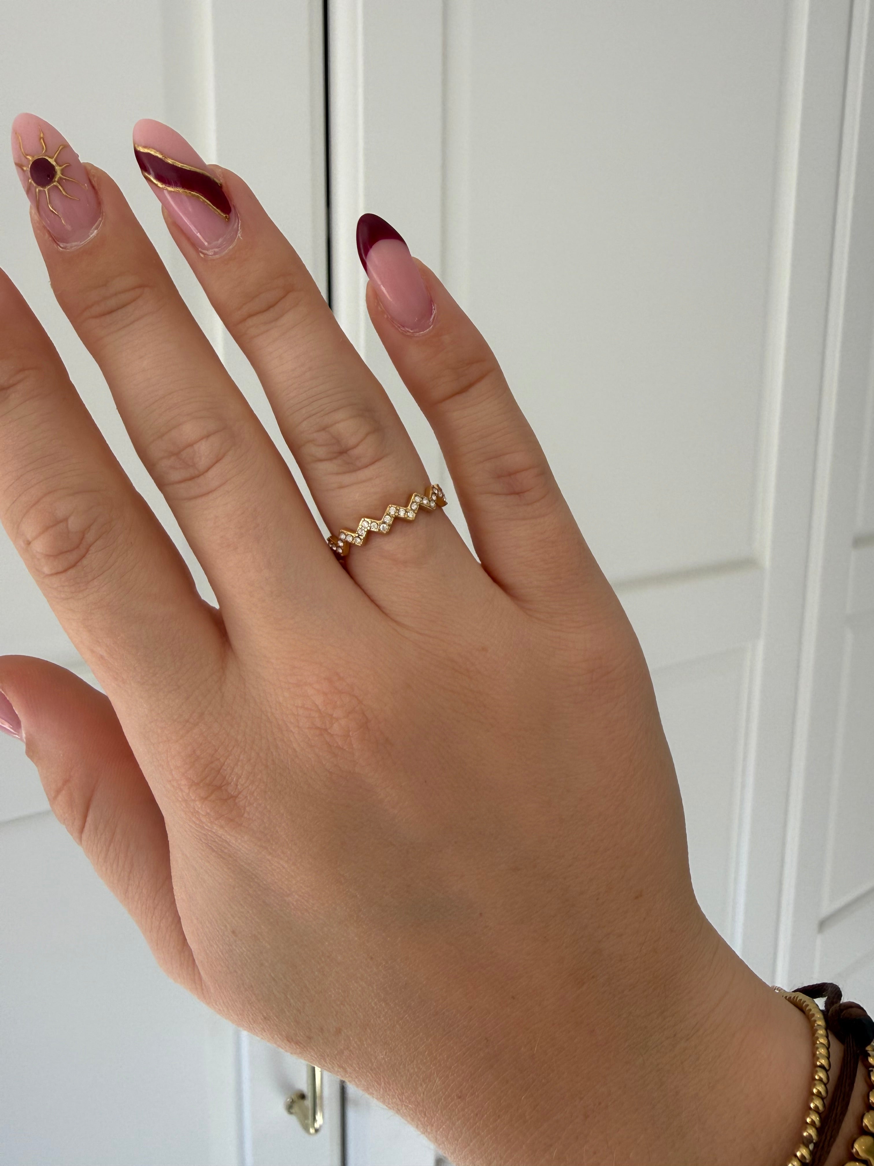 Zigzag Strass Ring | Goud