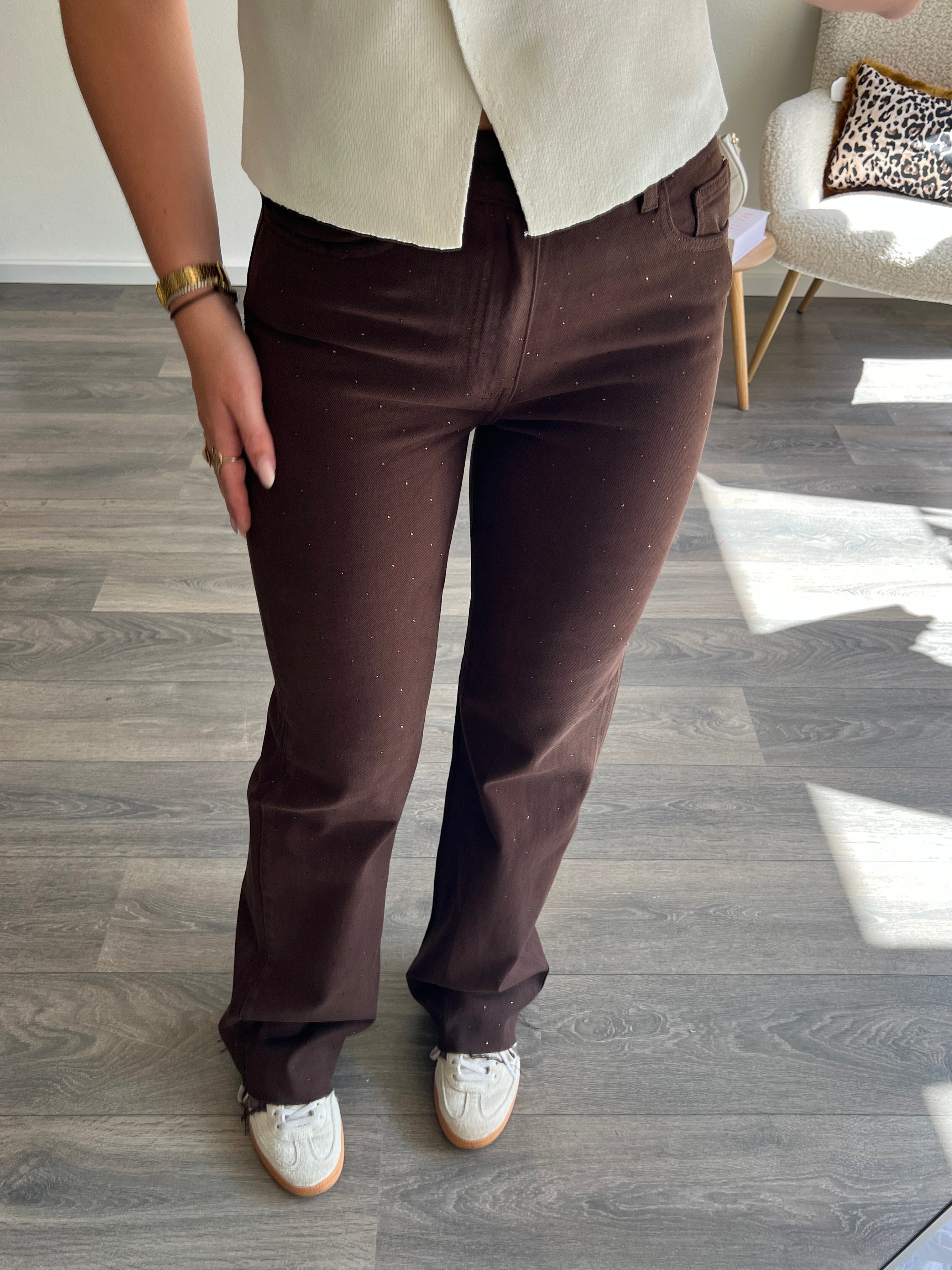 Wide Leg Strass Jeans Tall | Choco