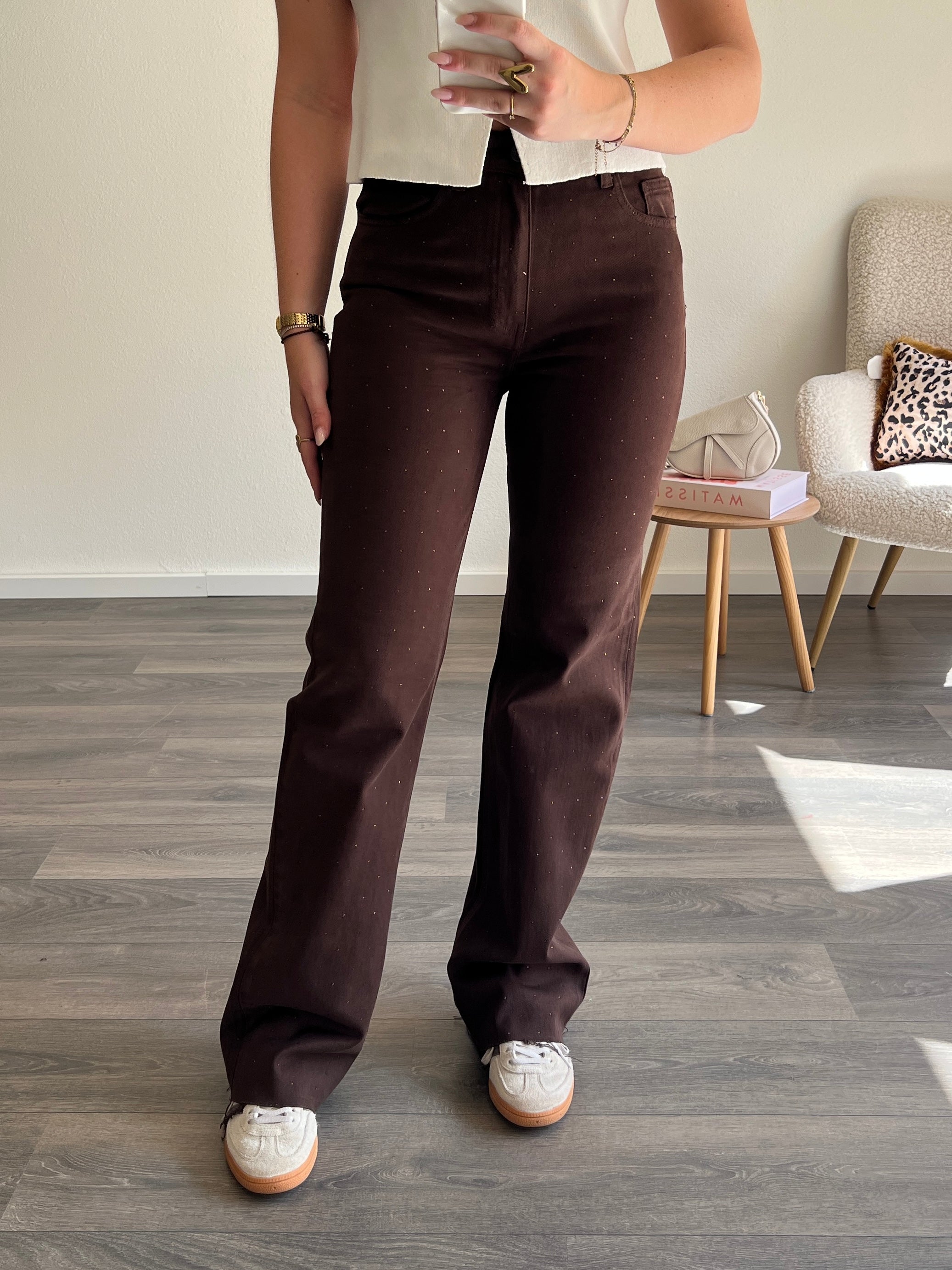 Wide Leg Strass Jeans Tall | Choco