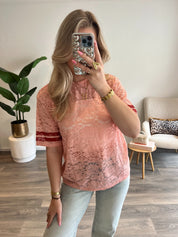 Lace Jersey T-Shirt | Roze