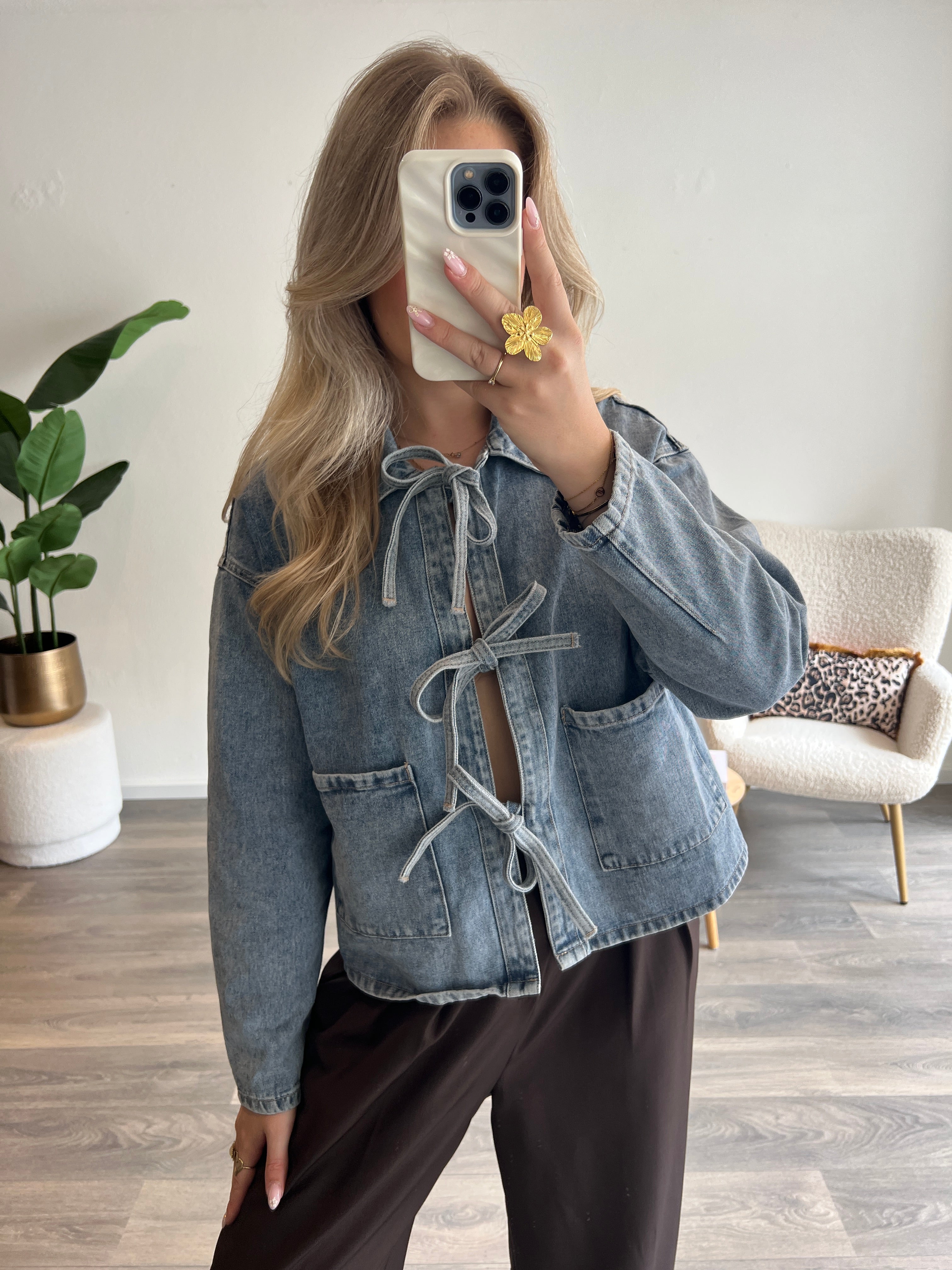 Denim Bow Blouse | Blauw