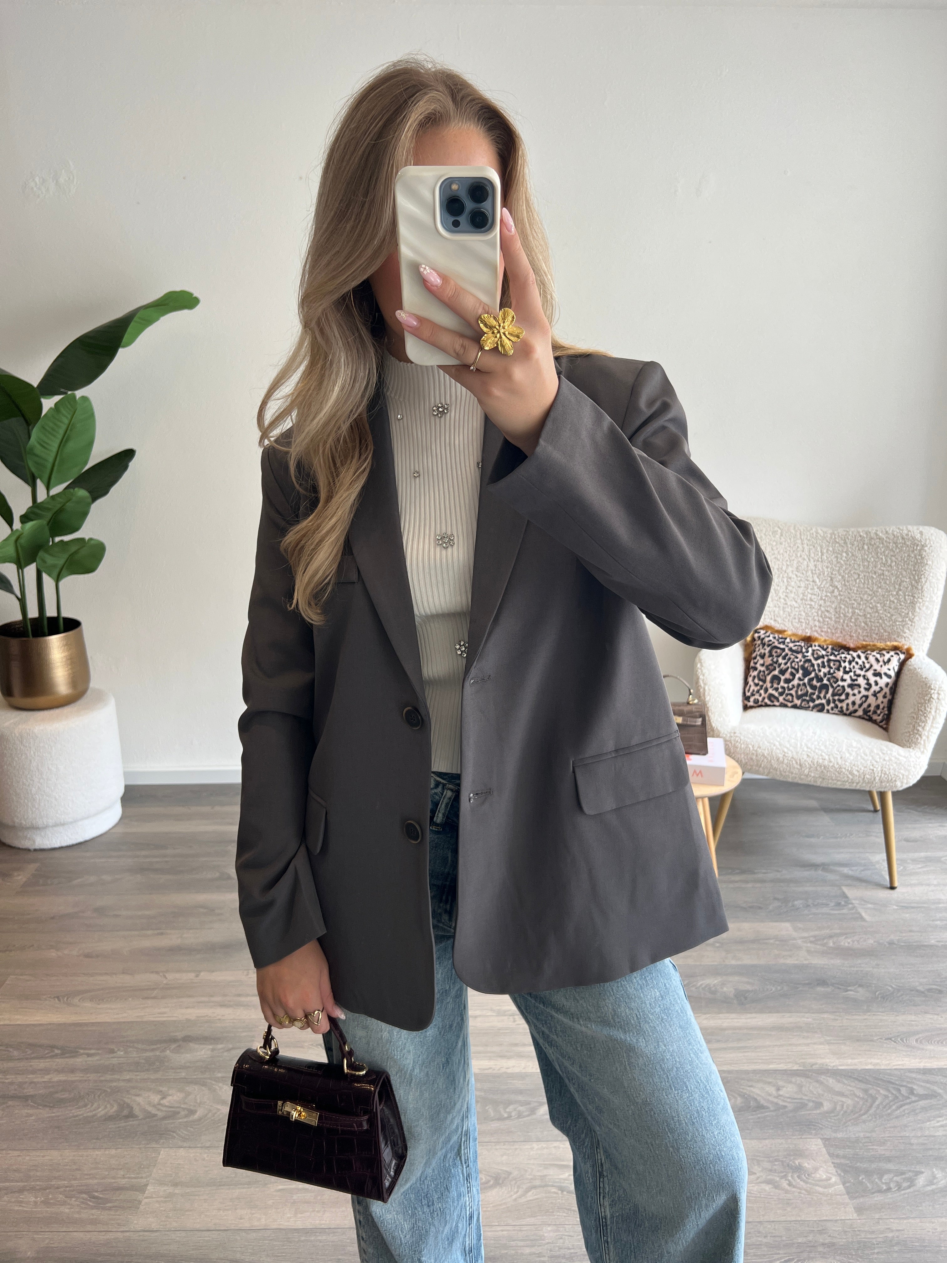 Split Blazer Tess | Grijs