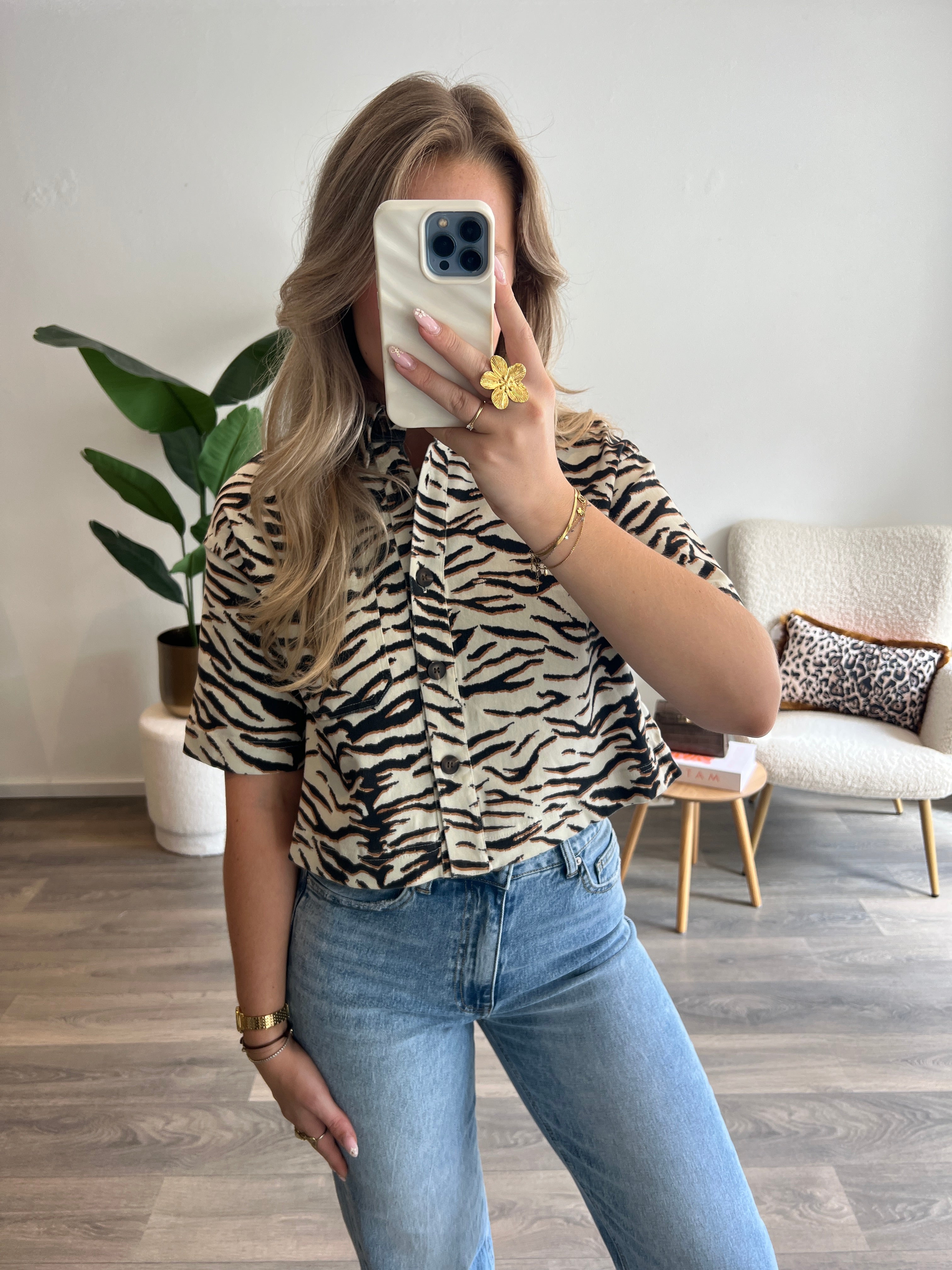 Zebra Denim Blouse | Beige
