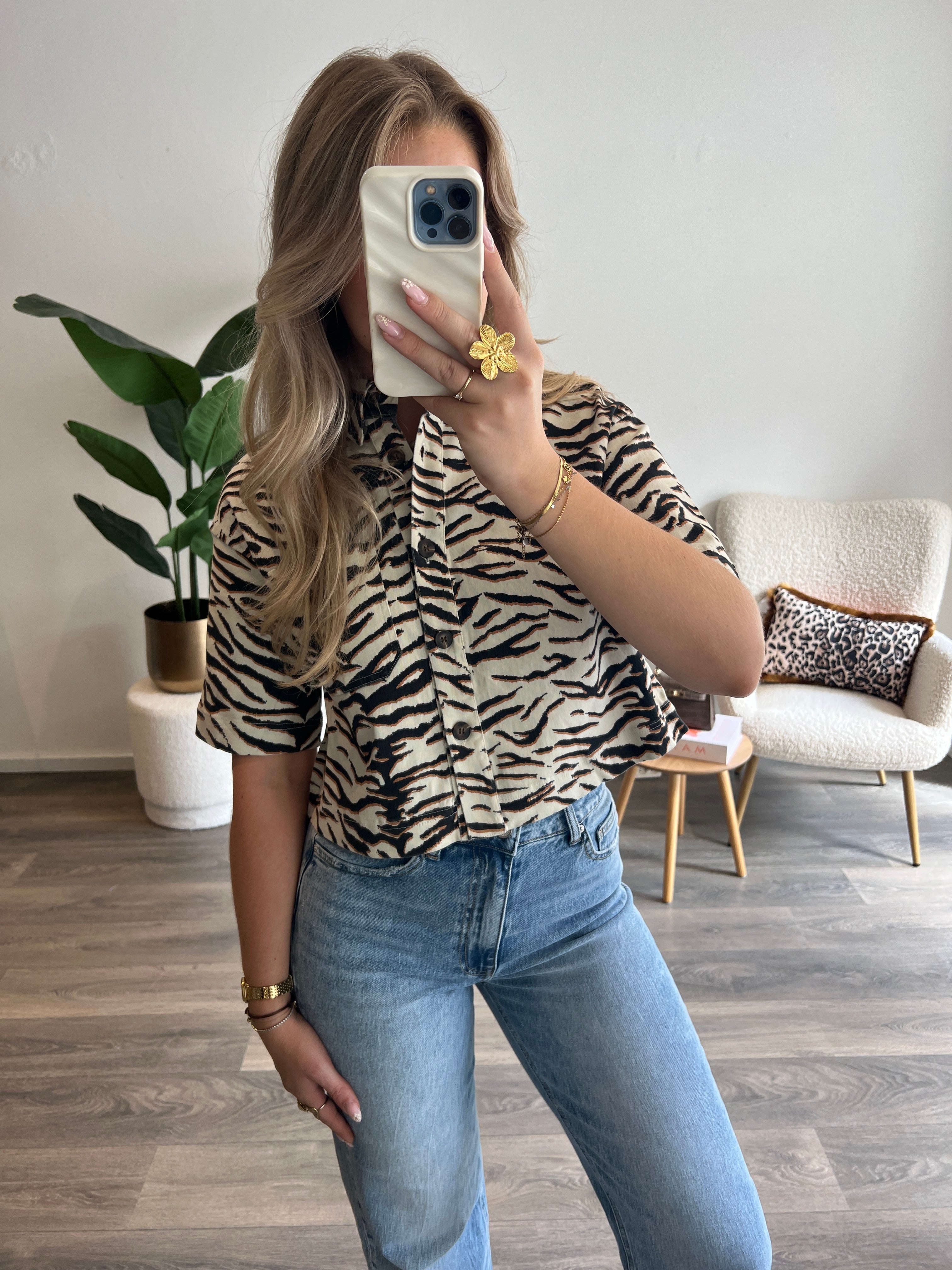Zebra Denim Blouse | Beige