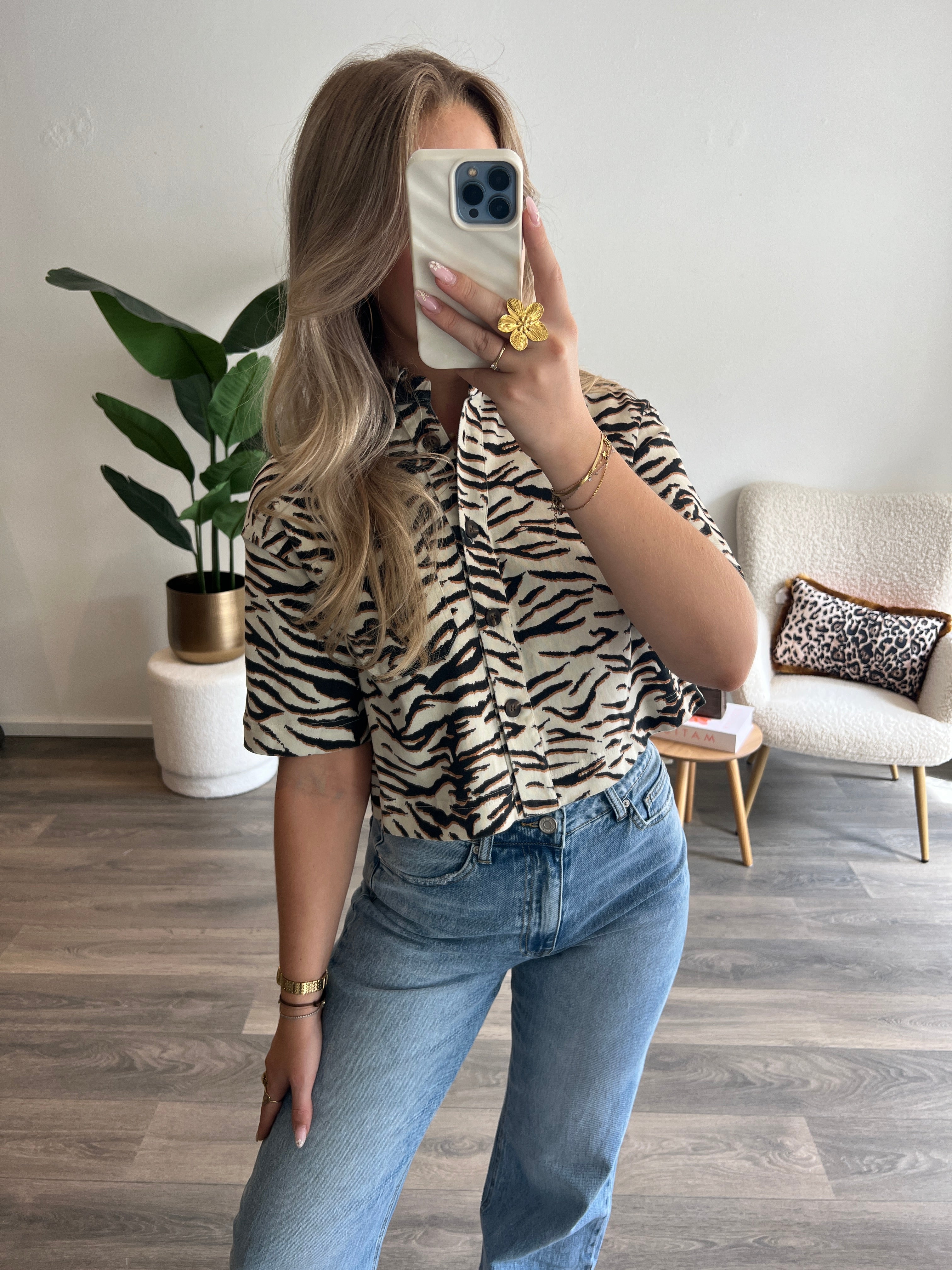 Zebra Denim Blouse | Beige