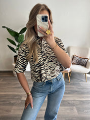 Zebra Denim Blouse | Beige