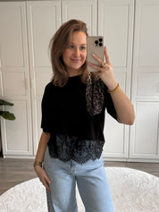 Lace T-shirt Joy | Zwart