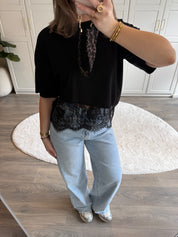 Lace T-shirt Joy | Zwart