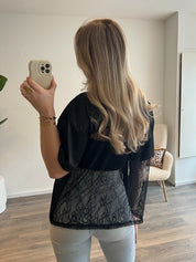 Lace Jersey T-Shirt | Zwart