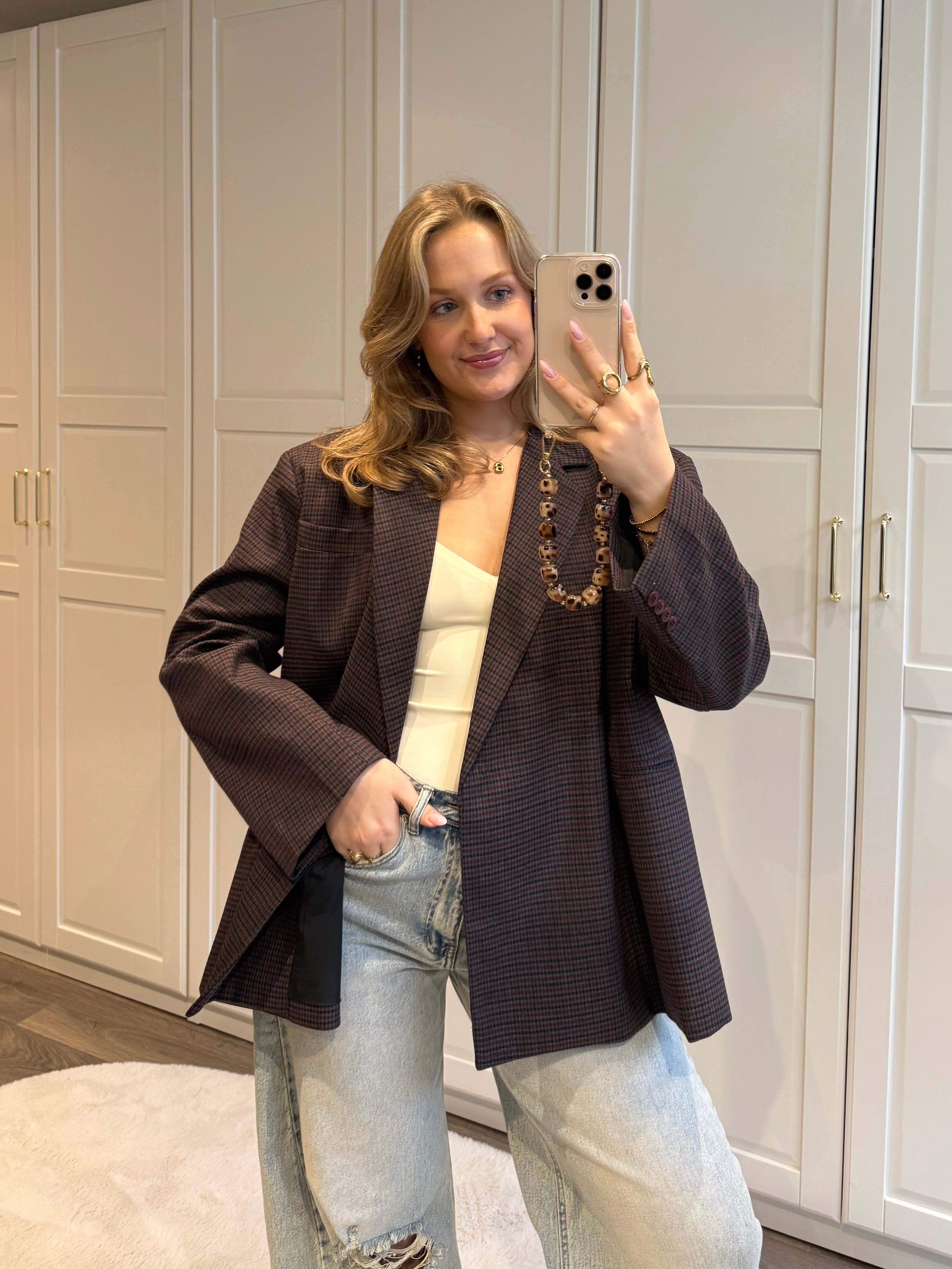 Boxy Blazer Jasmijn Chequered | Navy