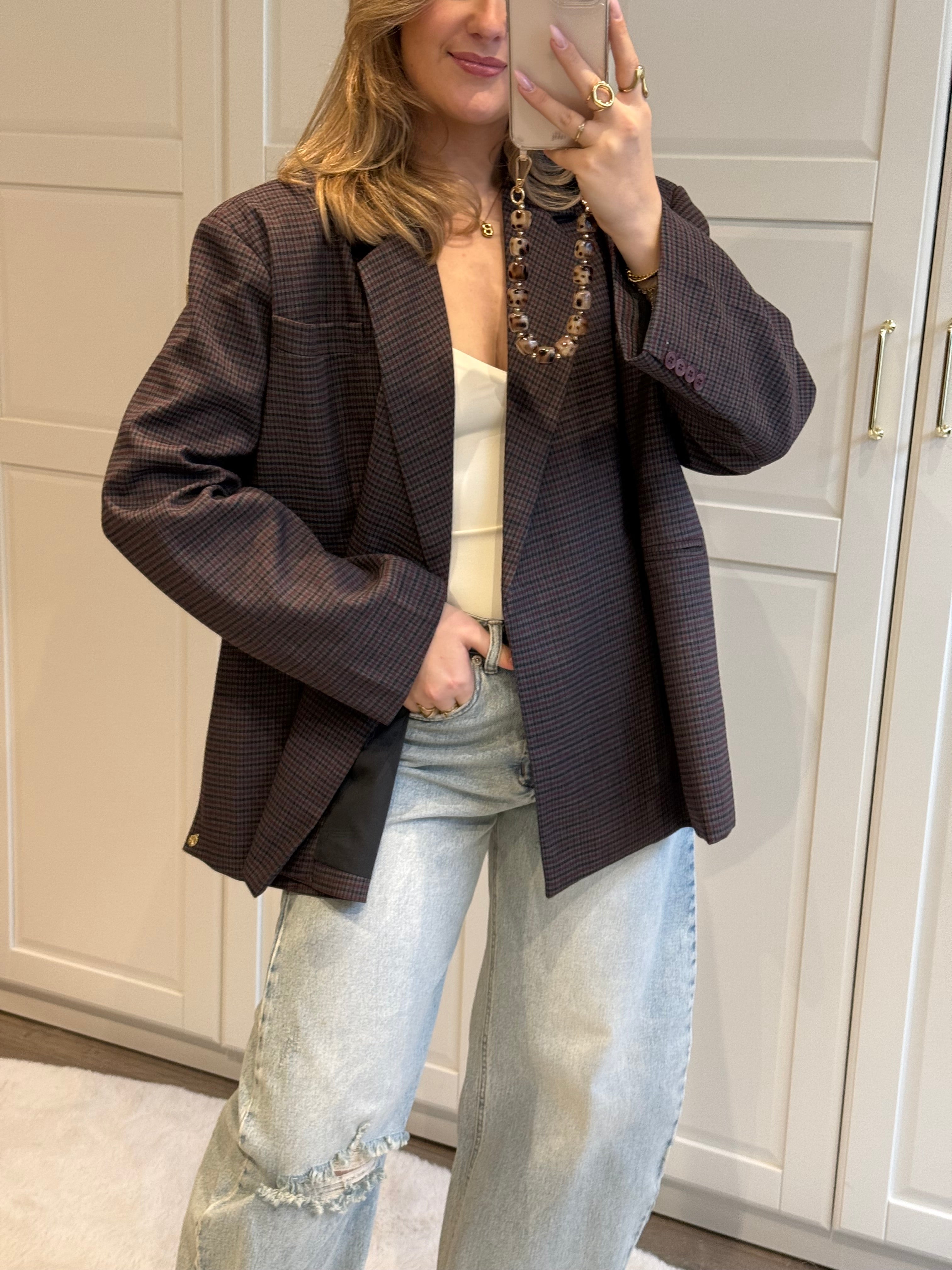 Boxy Blazer Jasmijn Chequered | Navy
