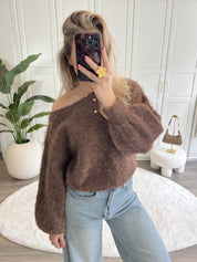 One Shoulder Trui Moise | Bruin