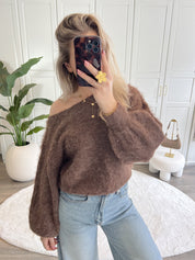 One Shoulder Trui Moise | Bruin