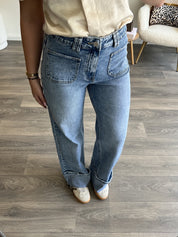 Wide Leg Pocket Jeans | Blauw