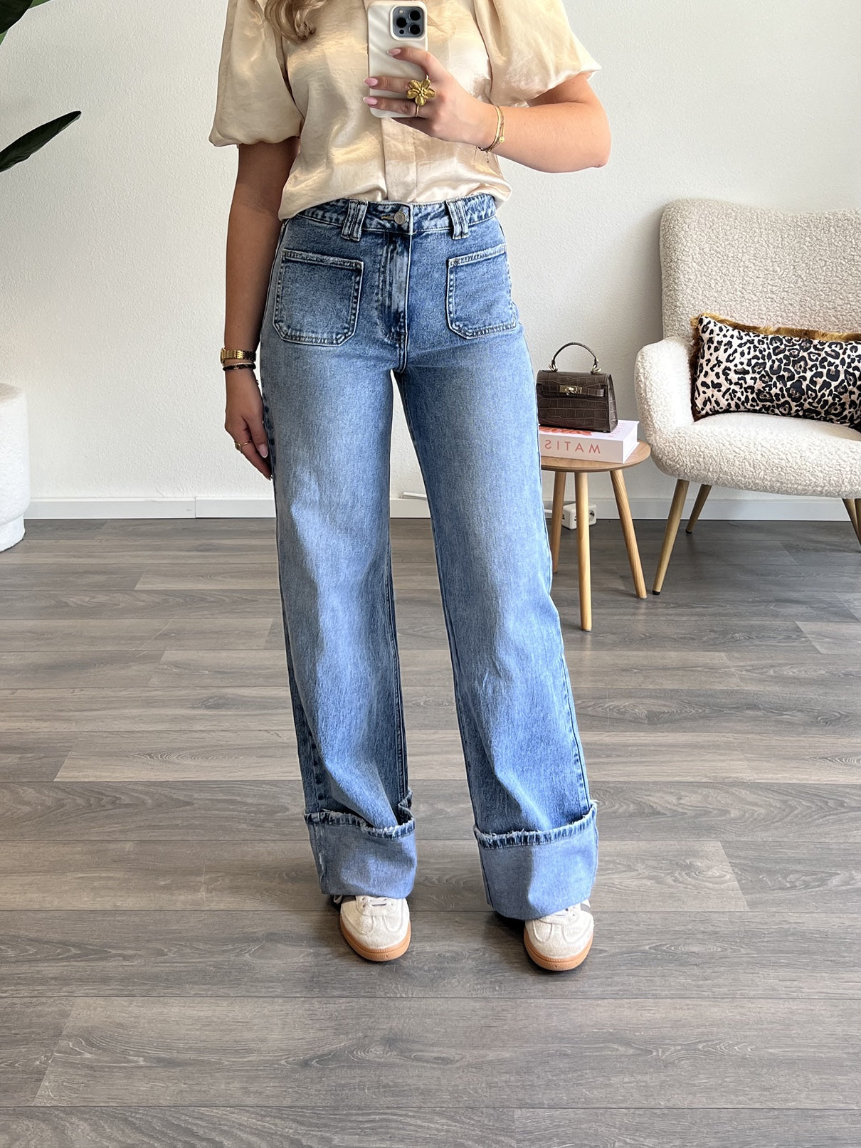 Wide Leg Pocket Jeans | Blauw