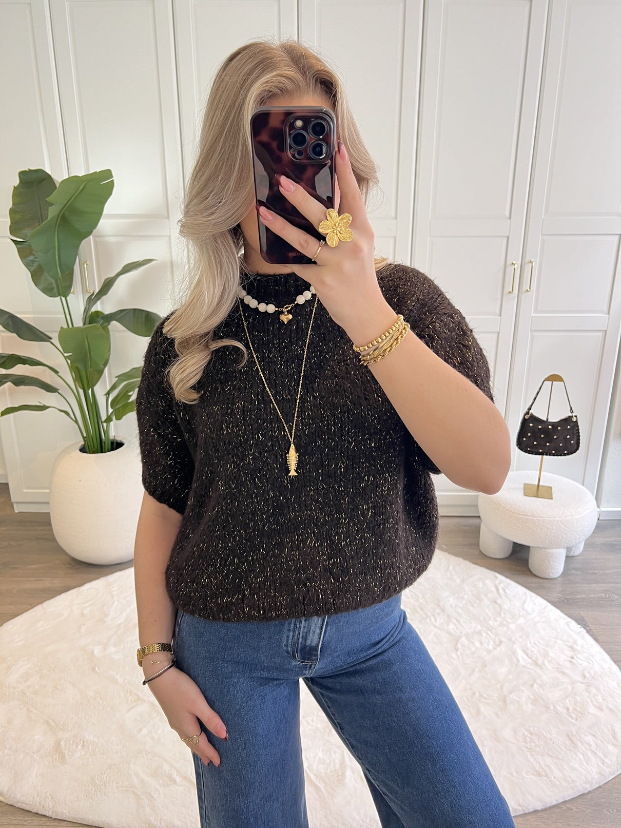 Trui Bella Glitter | Coffee