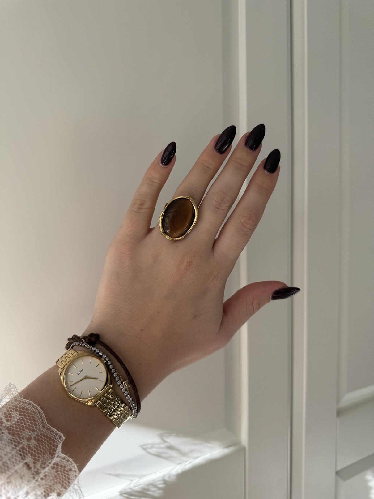Brown Vintage Oval Ring | Goud