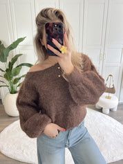 One Shoulder Trui Moise | Bruin